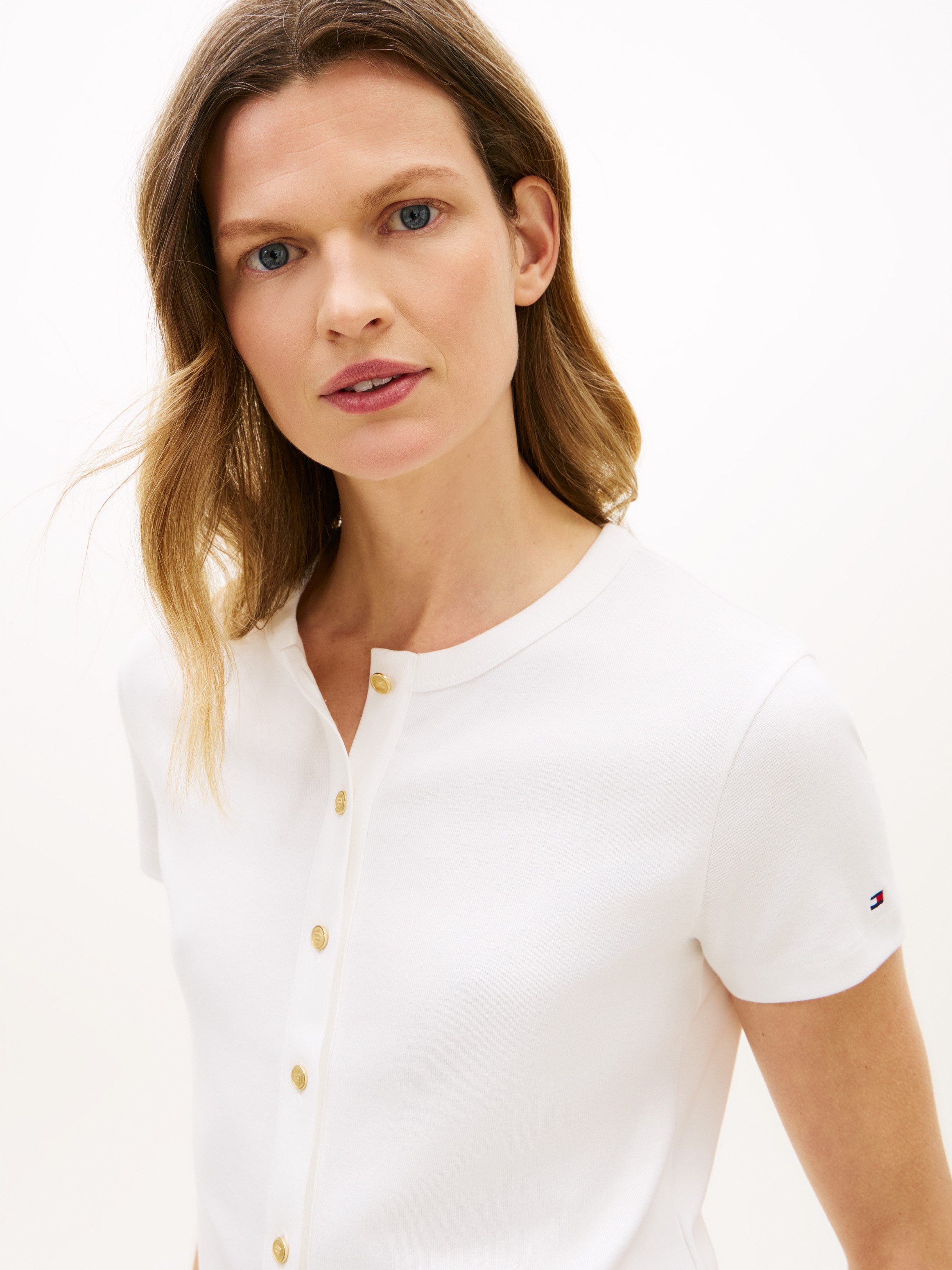 Tommy Hilfiger Kurzarmshirt GOLD BUTTON SLIM SS TEE