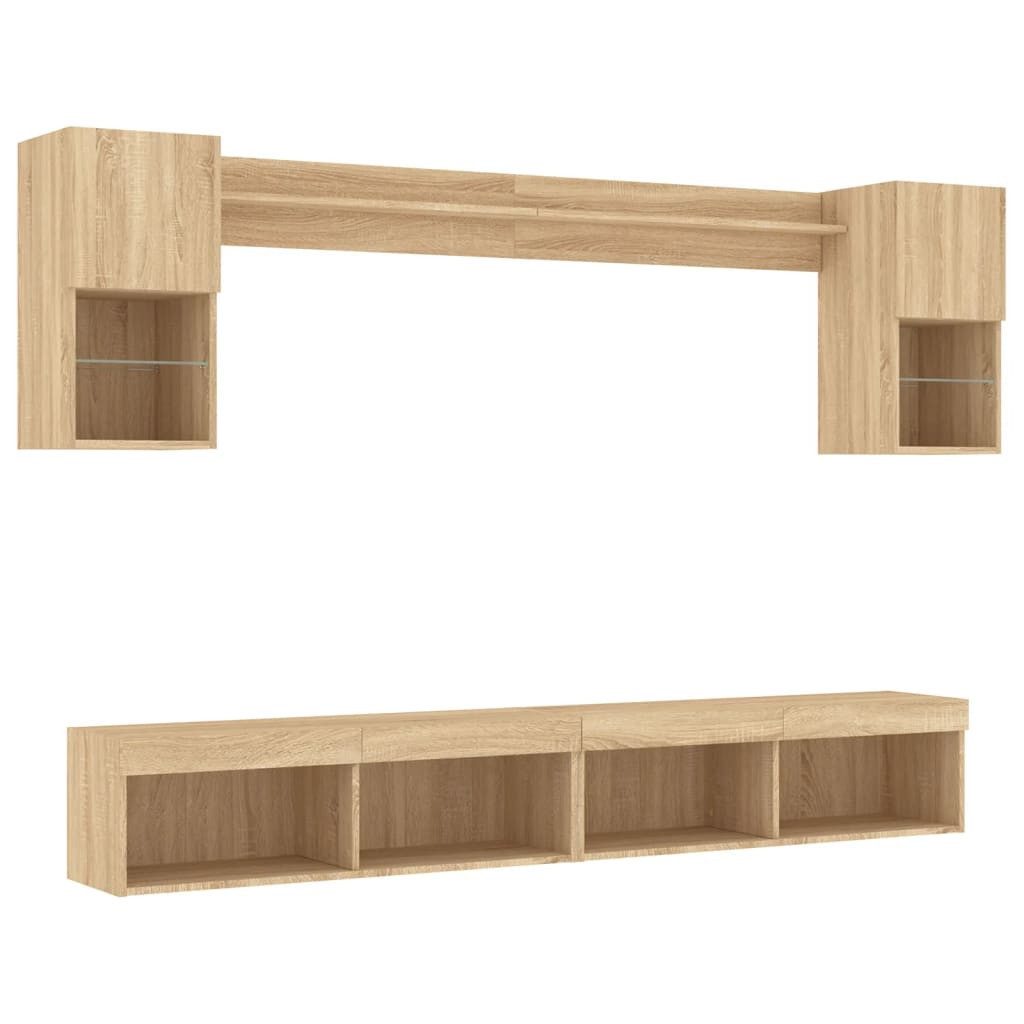 vidaXL TV-Wand 6-tlg. Wohnwand mit LED-Beleuchtung Sonoma-Eiche Holzwerkstoff, (1-St)