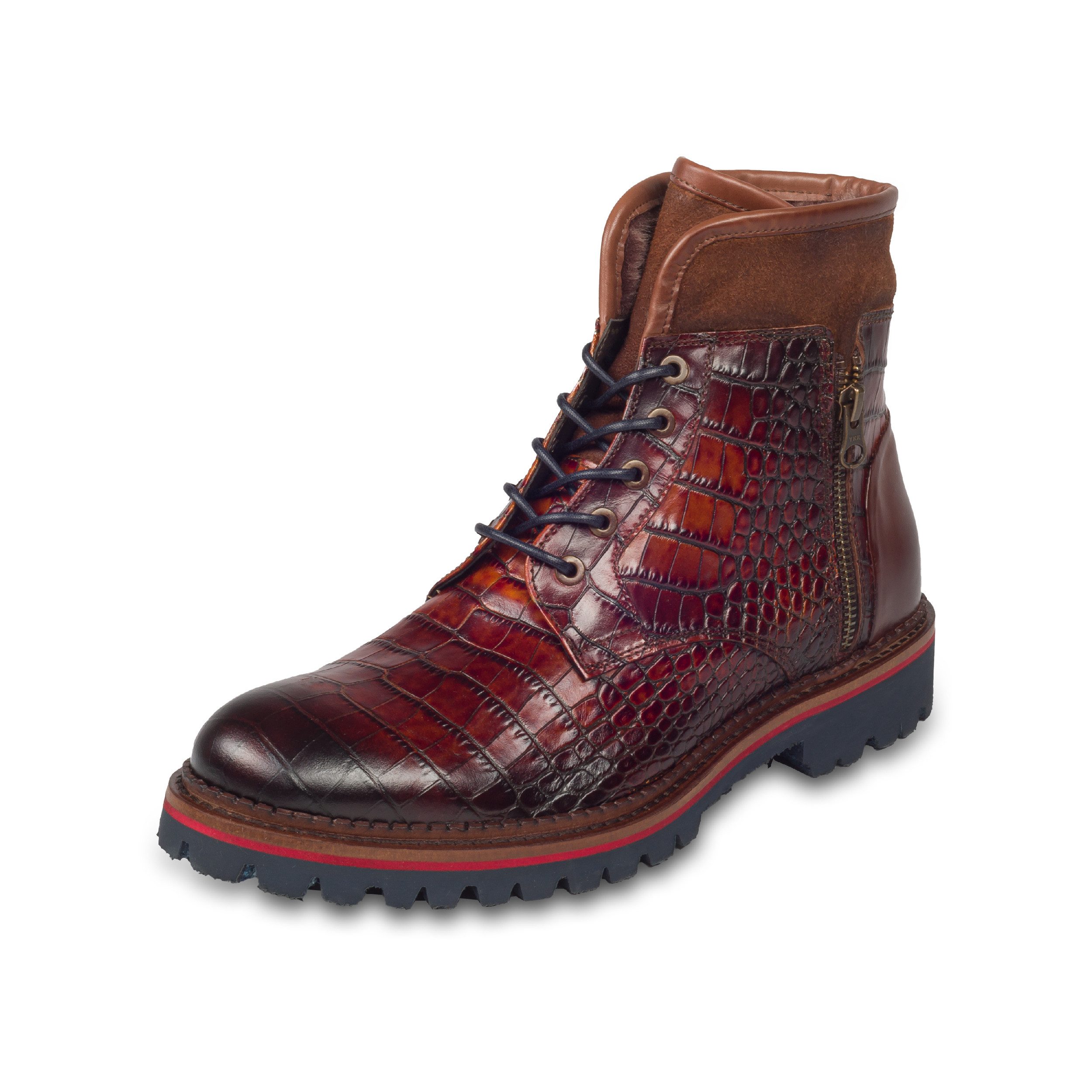 Lorenzi Lorenzi Herren Schnürboots braun/rot, Lammfell, Leder Reptilprägung günstig online kaufen