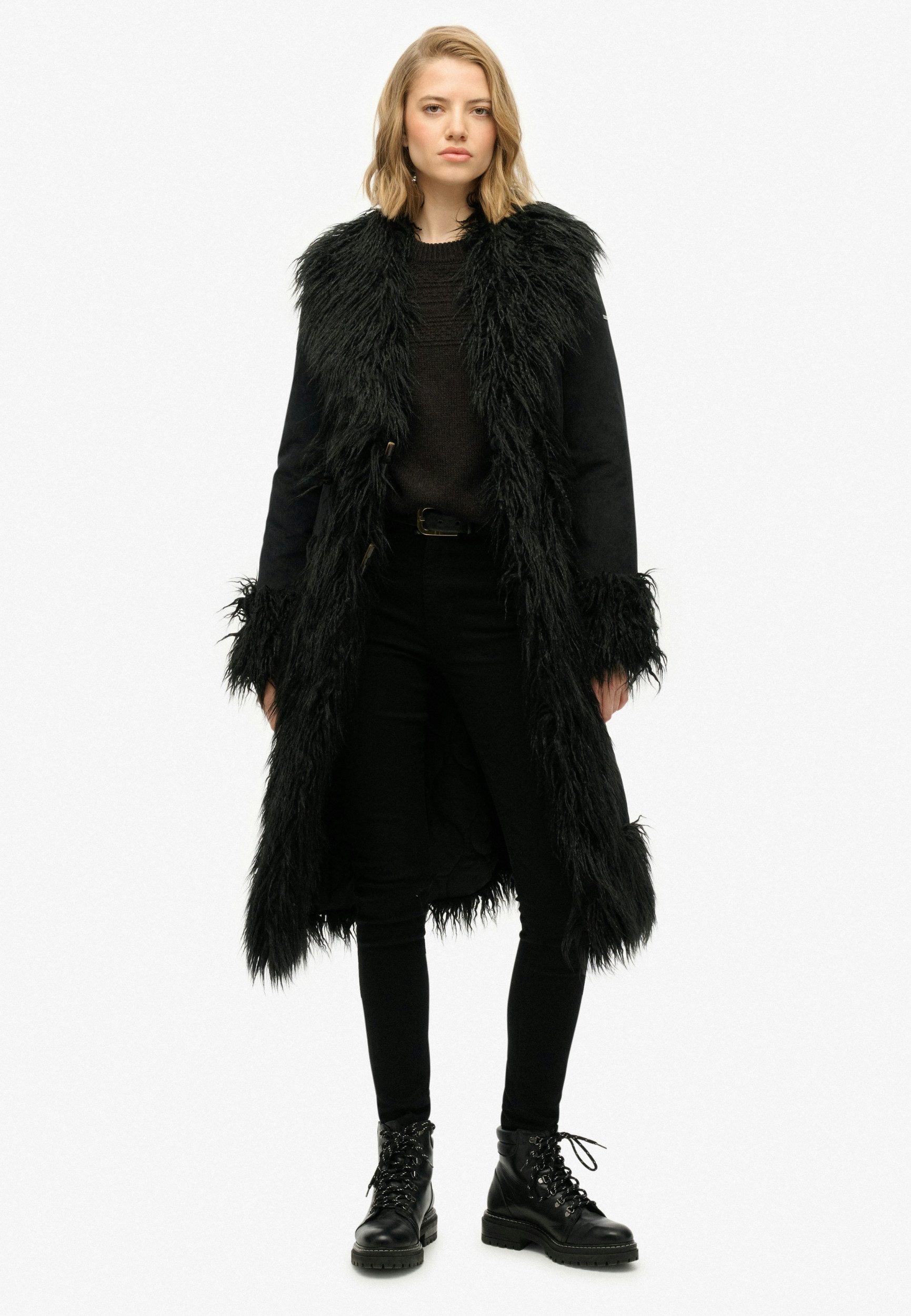 Superdry Kurzmantel LONG AFGHAN COAT Black