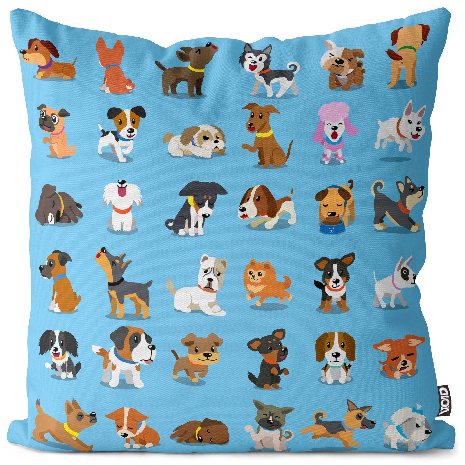 Kissenbezug, VOID (1 Stück), Sofa-Kissen Hundewelpen Comic blau Kissenbezug Hunde Hündchen Welpen Haustier Tiere Kinder | Kissenbezüge