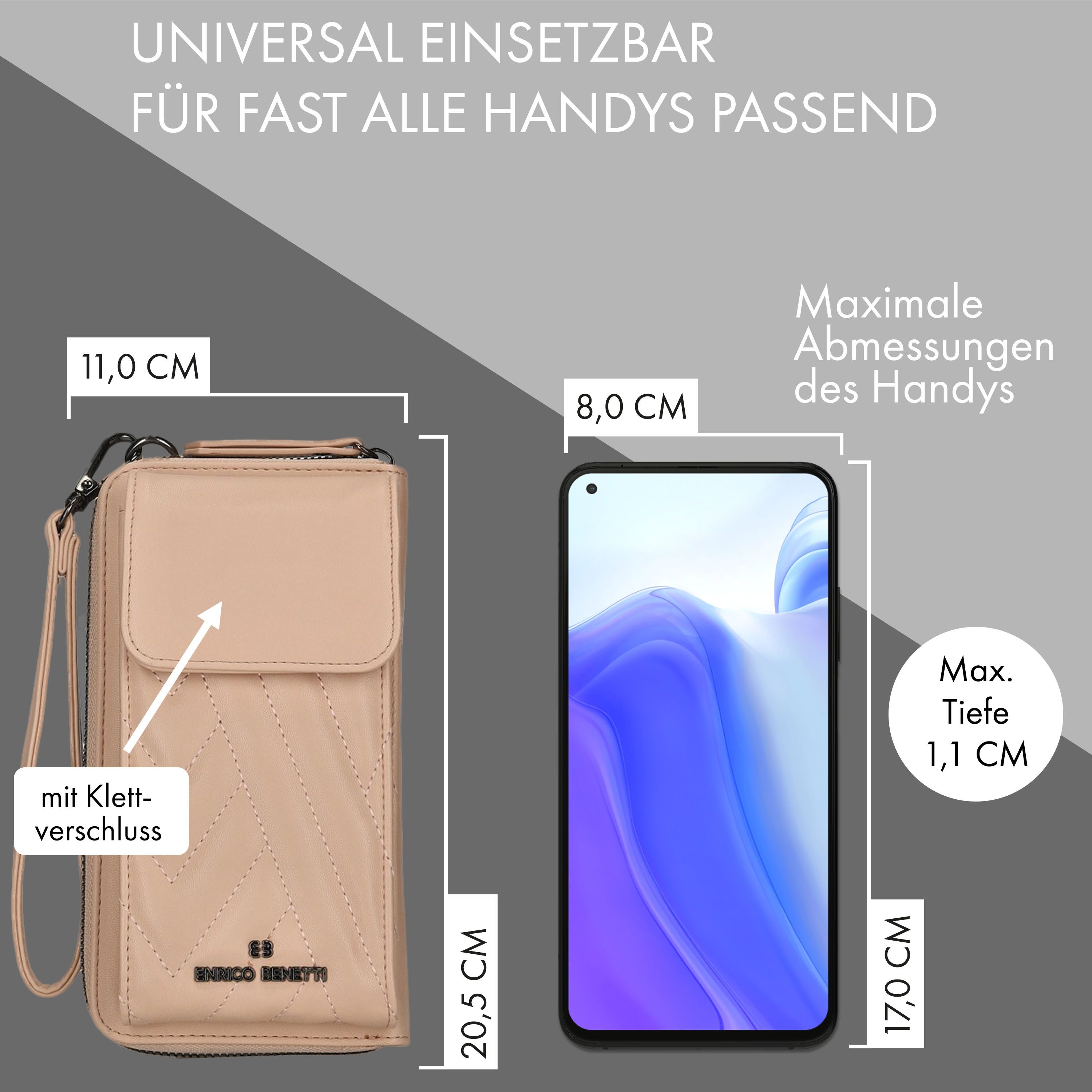 Enrico Benetti Handytasche Kleine Umhängetasche Damen - mit Geldbörse (2in1 Crossbody Tasche, 1-tlg., zum umhängen), kompatibel mit Apple iPhone 13, 14, 15, 16, – Bild 2 von 5