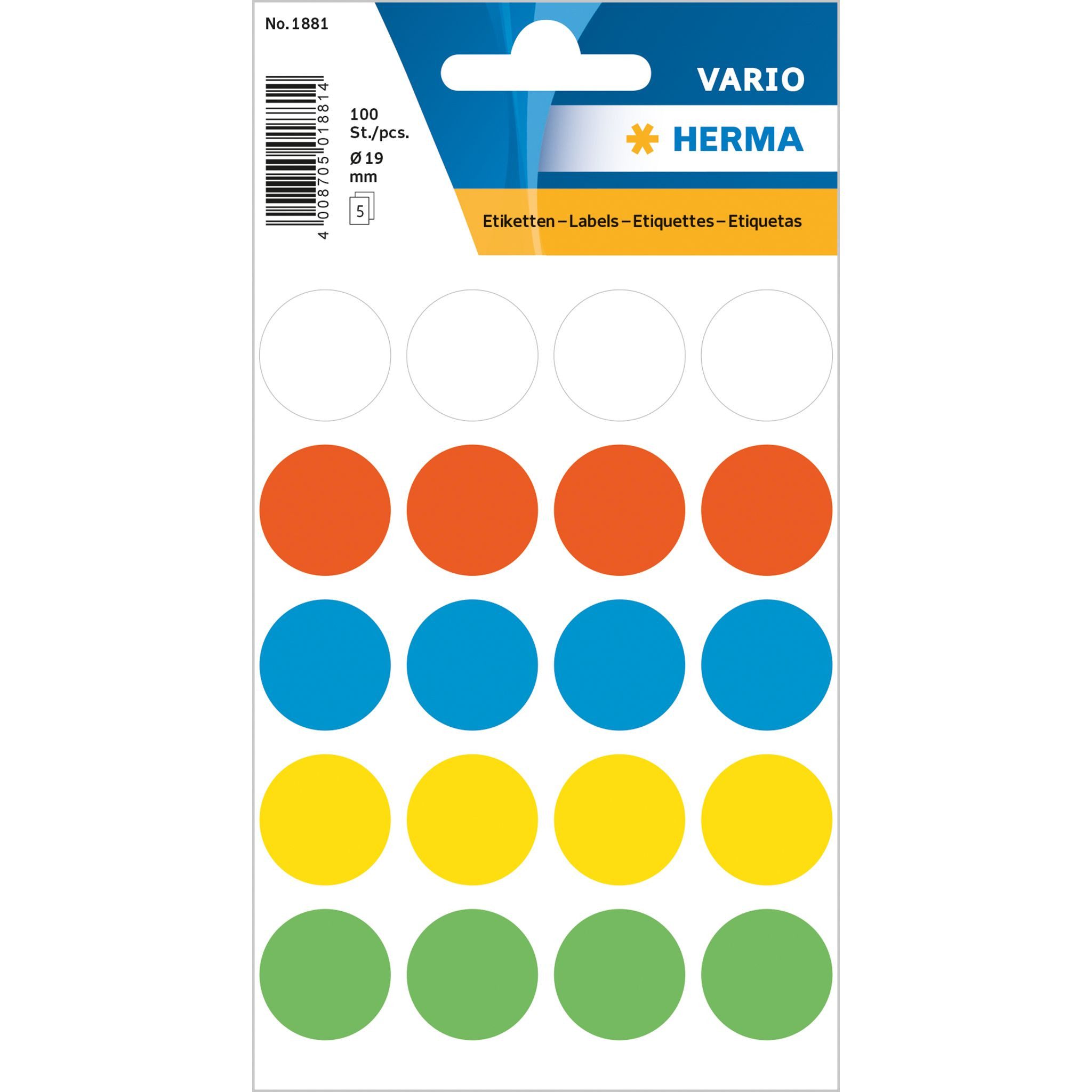 HERMA Moderationskoffer Herma Farbpunkte permanent haftend Ø 19 mm farbig sortiert 100 Etik.