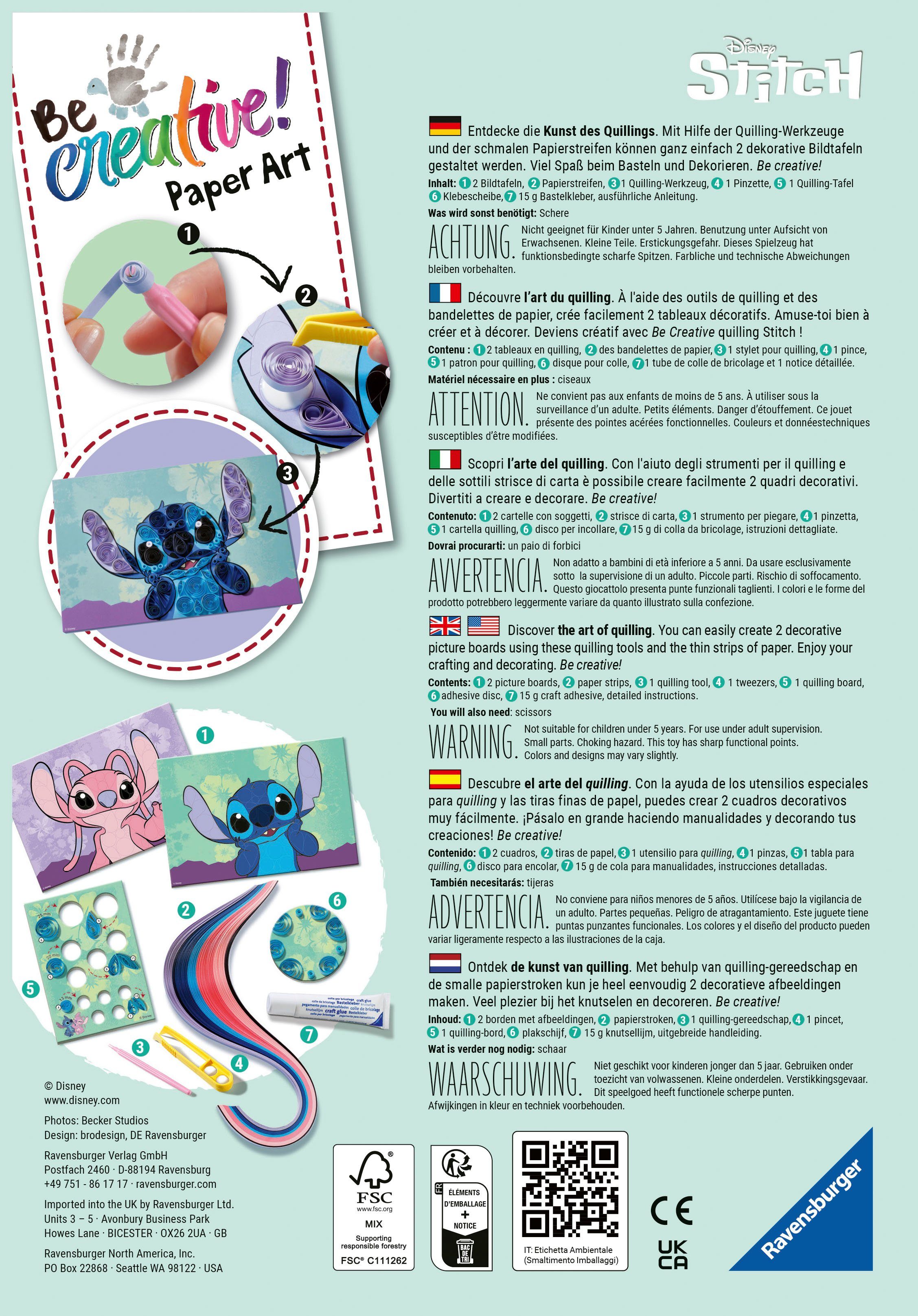 Ravensburger Kreativset BeCreative Paper Art Quilling Stitch, Made in Europe