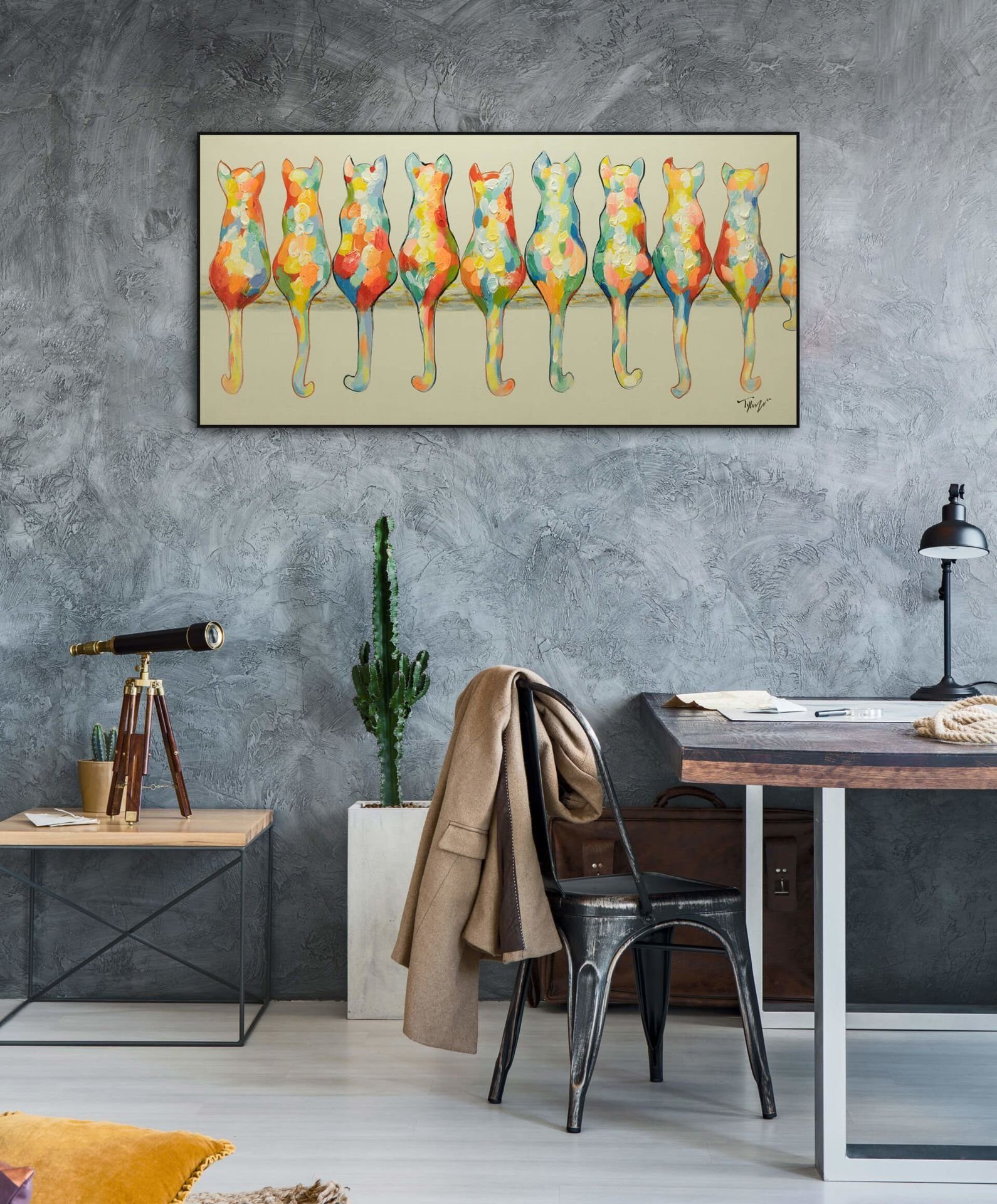 KUNSTLOFT Gemälde A 100% 120x60 Pride Wohnzimmer of Wandbild HANDGEMALT cm, Housecats Leinwandbild