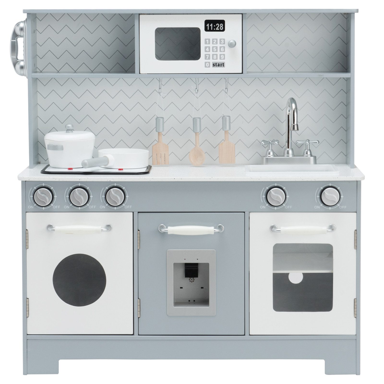 COSTWAY Spielküche Kinderküche, aus Holz, mit Licht & Zubehör günstig online kaufen