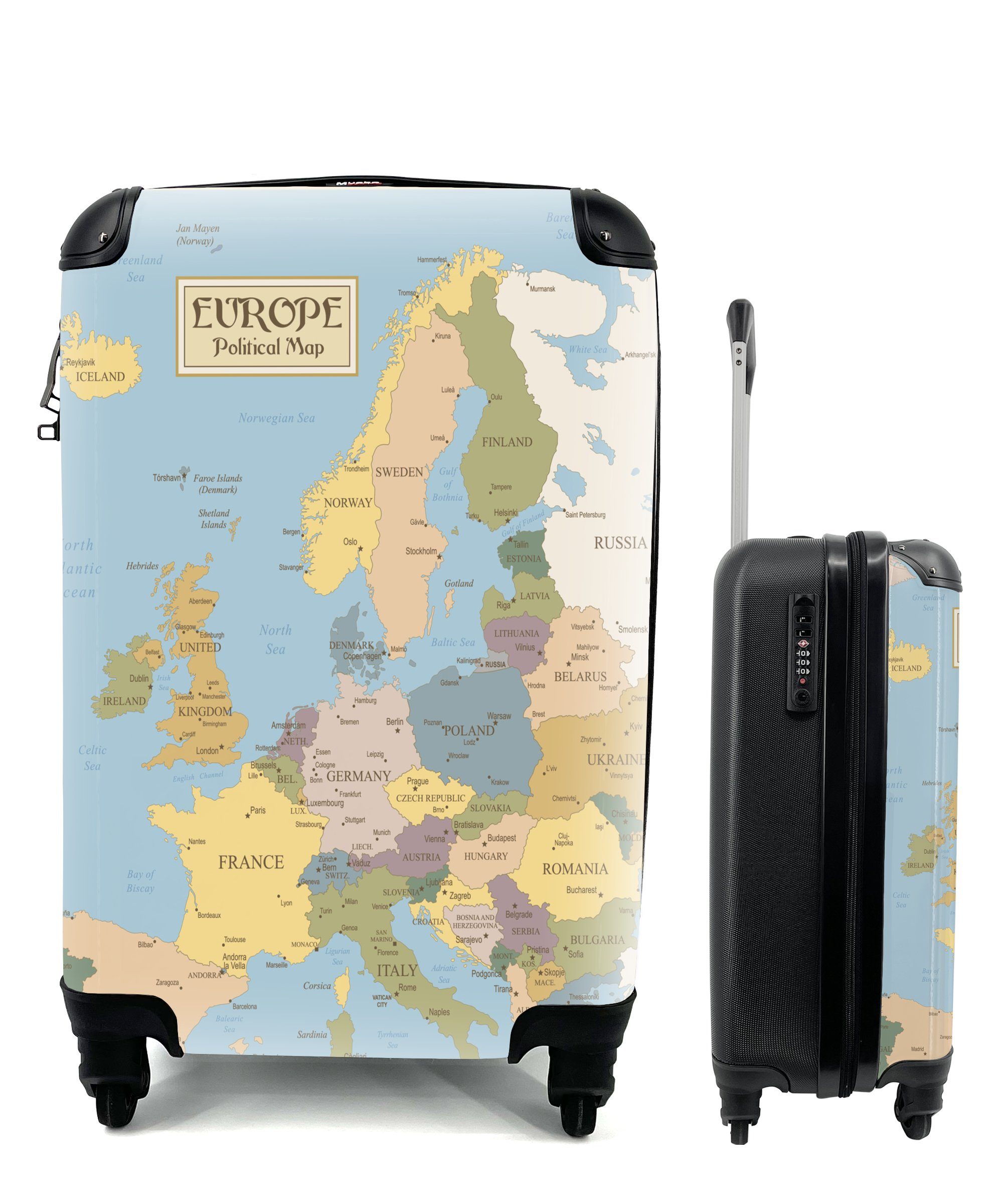 MuchoWow Handgepäckkoffer Karte - Europa - Alt, 4 Rollen, Reisetasche mit rollen, Handgepäck für Ferien, Trolley, Reisekoffer
