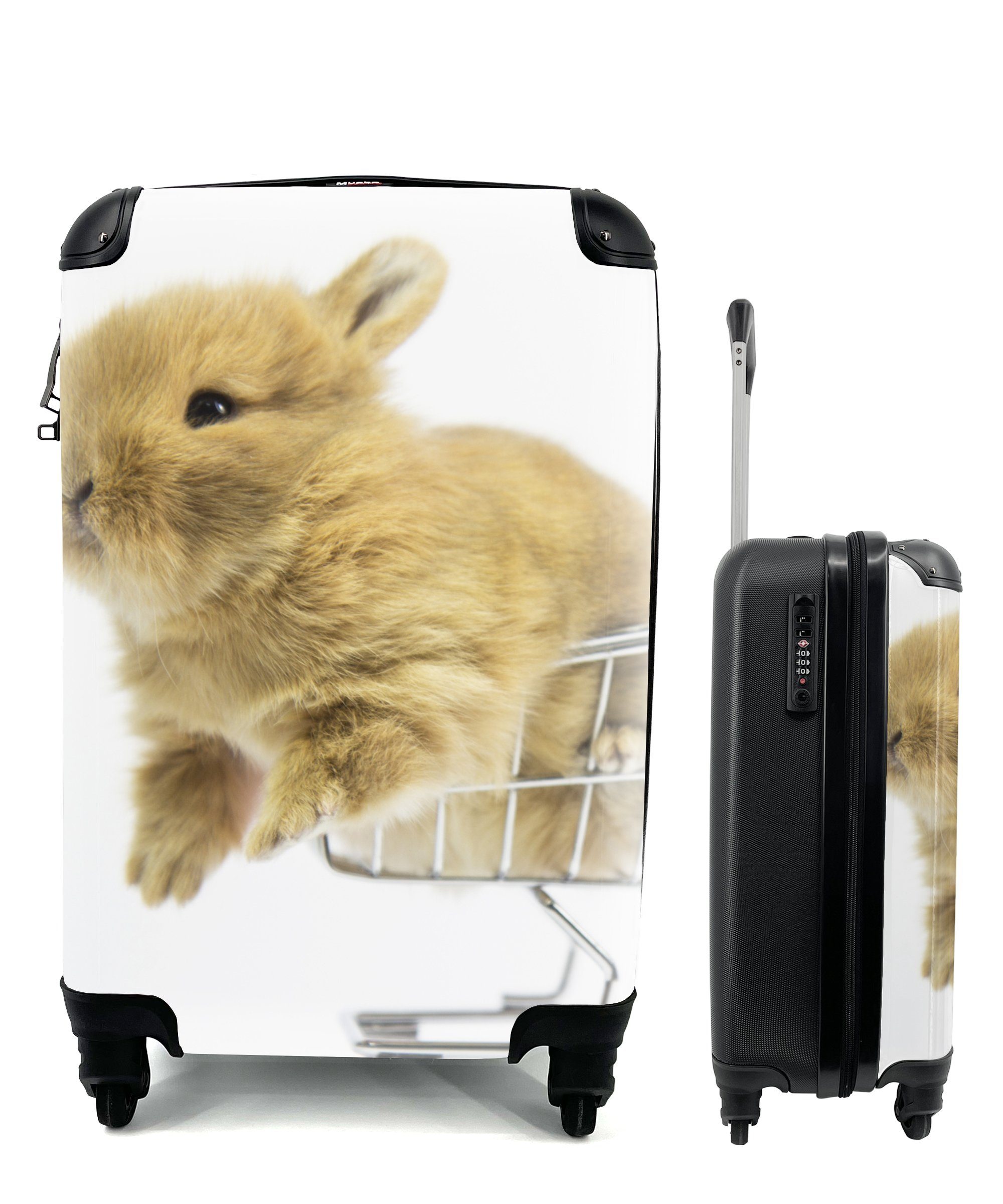 Kaninchen mit - für Handgepäckkoffer Handgepäck 4 Reisekoffer Weiß, Reisetasche rollen, - Rollen, Trolley, Ferien, Baby MuchoWow