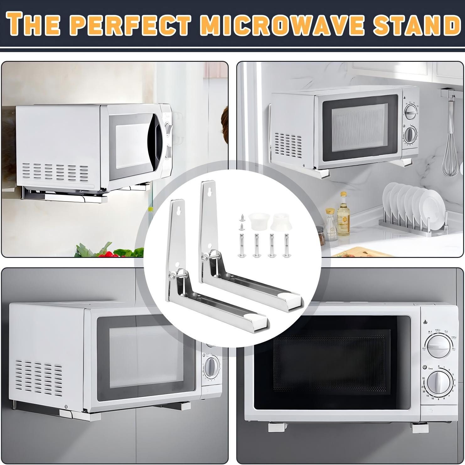 Toomoke Mikrowellen-Wandhalterung Ausziehbar 23-40cm Tragkraft Universal Mikrowellenhalterung, (Mikrowellenhalterung für Wandmontage Längen, Silberfarben, Edelstahl für Backofen, Grill)