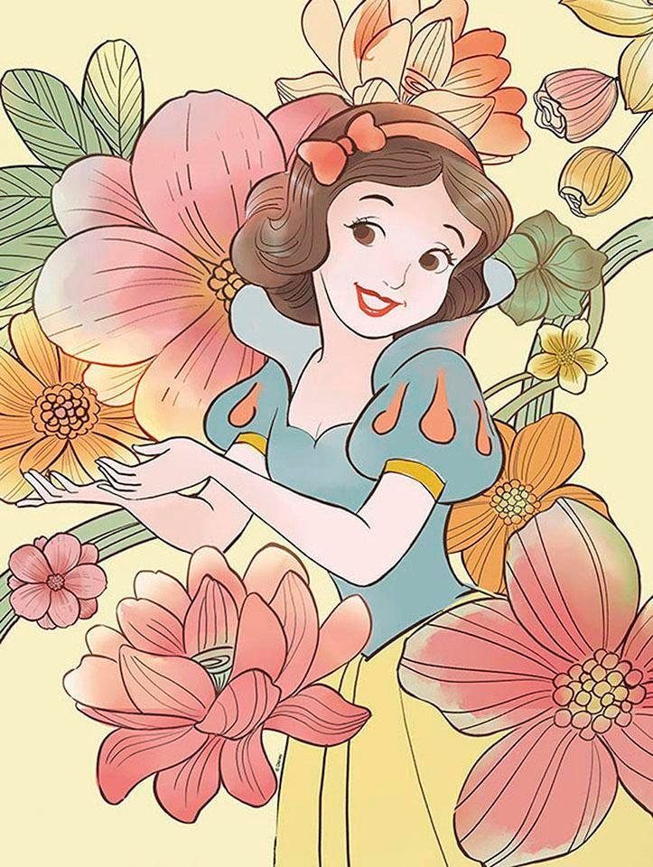Komar Poster Snow White Flowers, St), (1 Wohnzimmer Schlafzimmer, Kinderzimmer, Disney