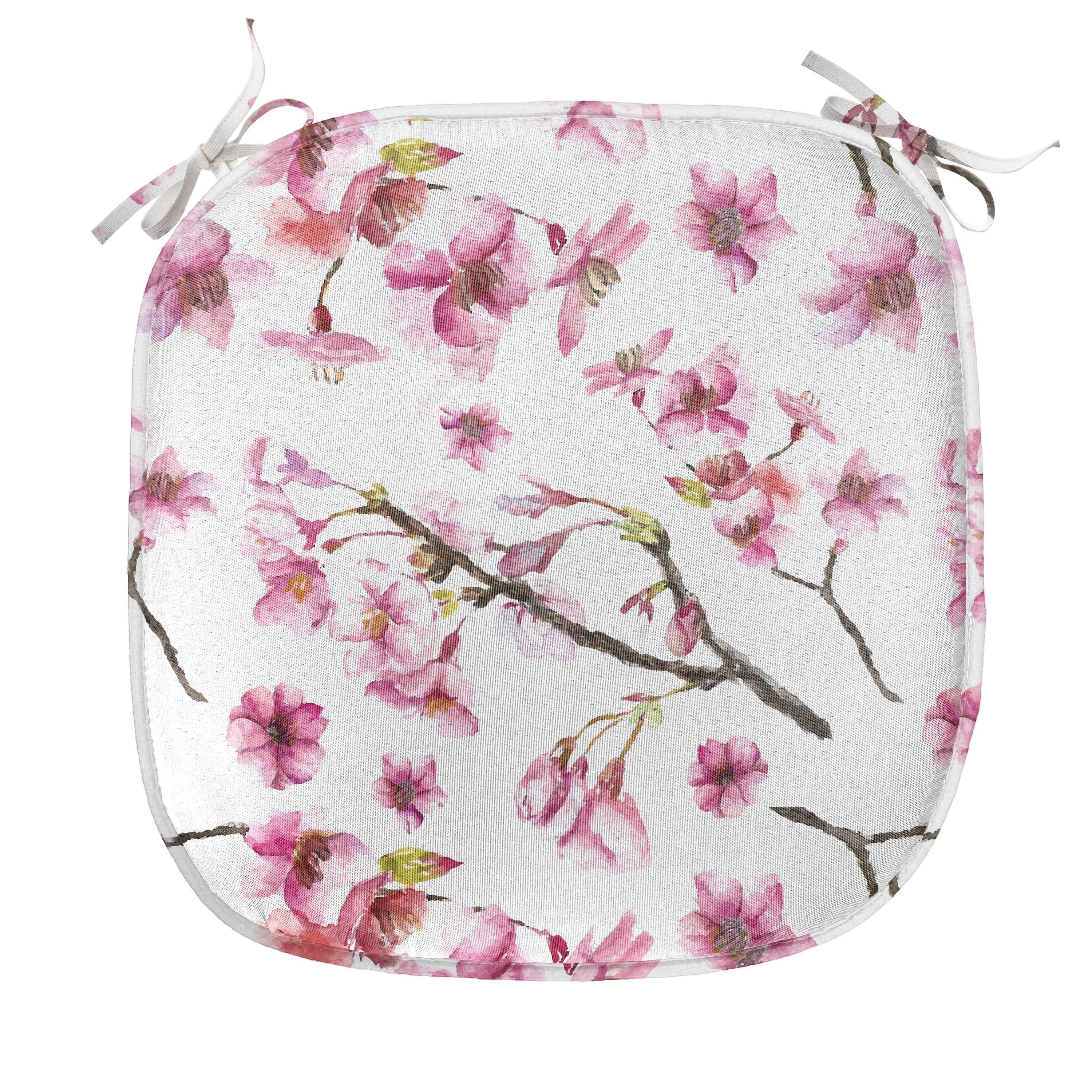 Kissen Kirschblüte Abakuhaus Stuhlkissen für Küchensitze, Sakura-Zweig mit wasserfestes Dekoratives Riemen