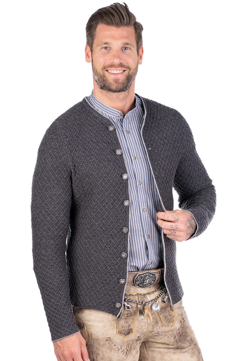 Spieth & Wensky Trachtenstrickjacke Trachten Strickjacke Herren - GREIFENBERG - anthrazit