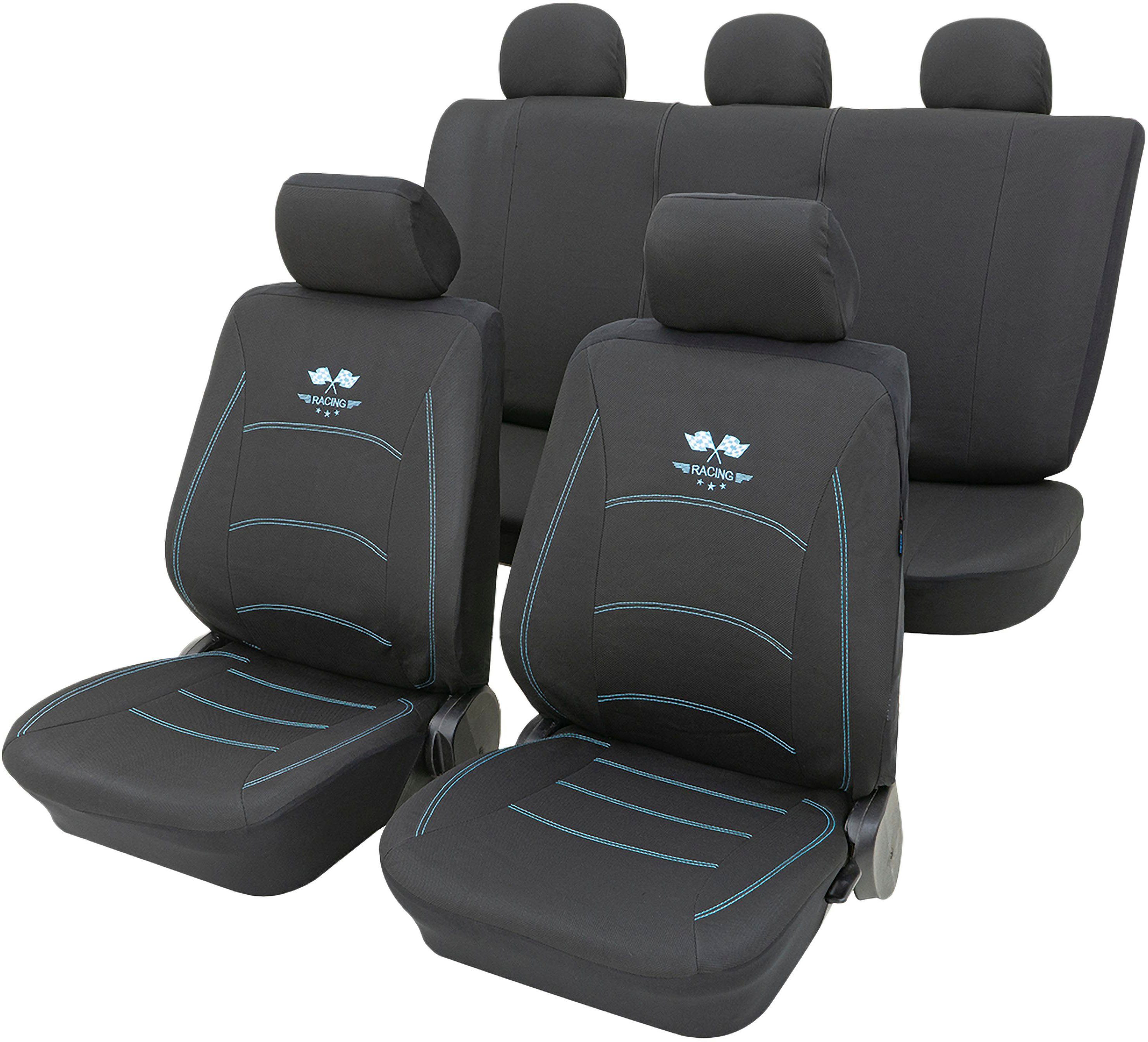 Petex Autositzbezug 11-tlg Set "Racing" in blau, universelle Passform, Geeignet für Fahrzeuge mit/ohne Seitenairbag, SAB 1 Vario | Autositzbezüge