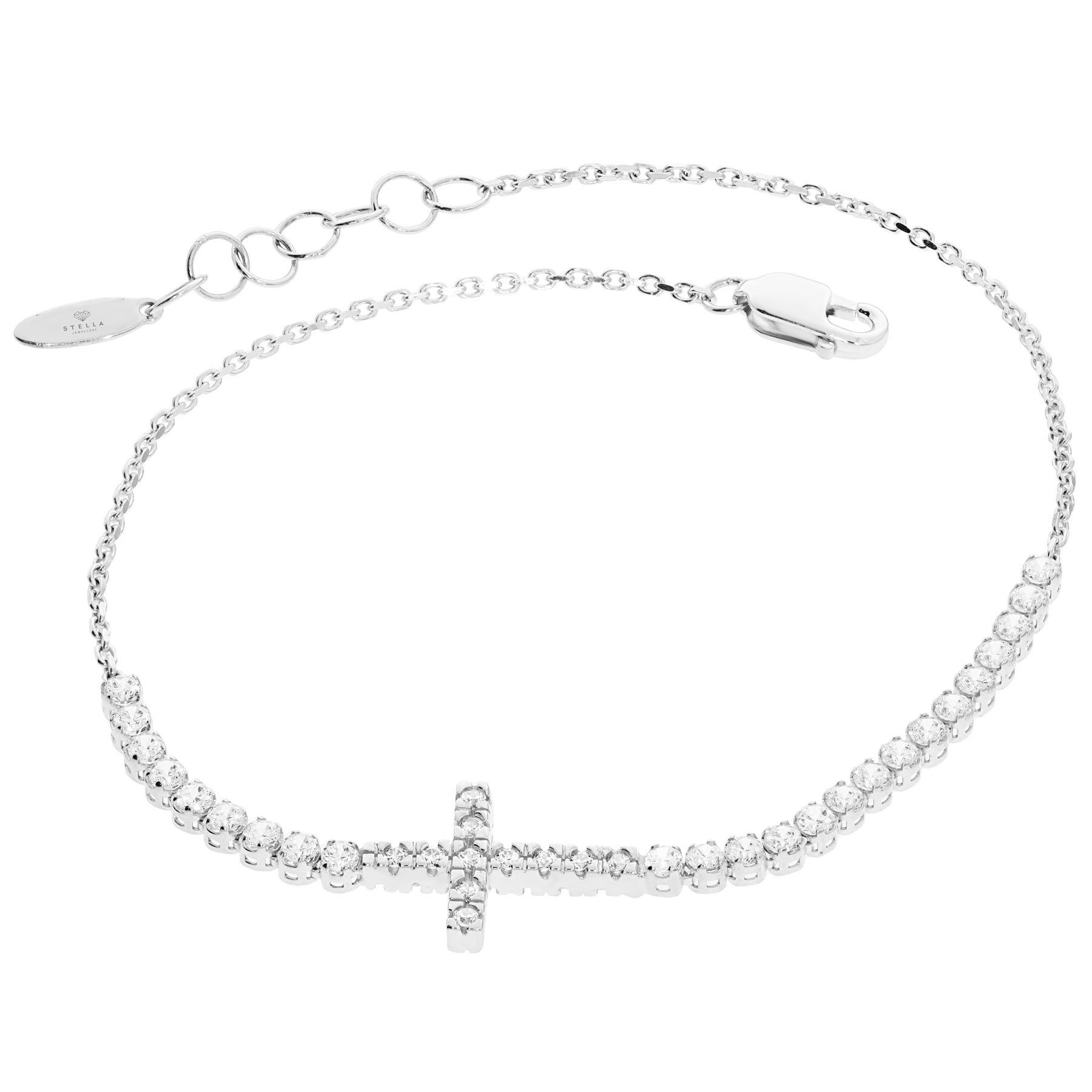 Goldarmband 585er Weißgold Armband mit Kreuz und Zirkonia