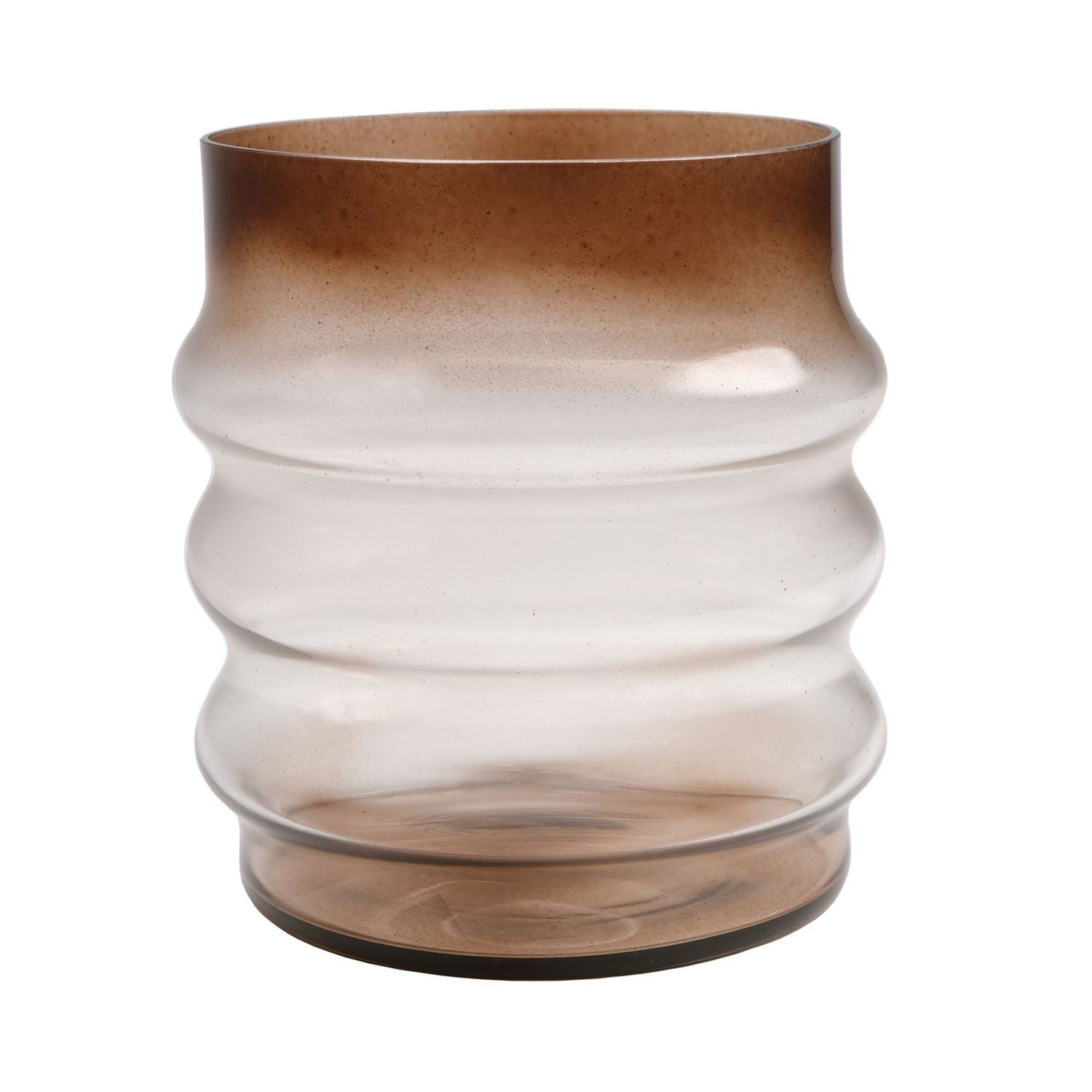 INNA-Glas Kerzenhalter Kerzenglas MAKKURO mit Rillen, orange-braun-klar, 15cm, Ø15cm