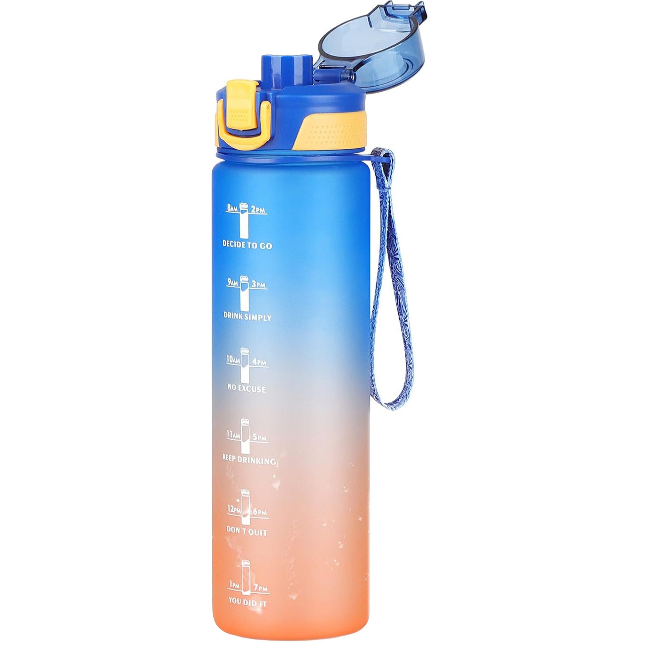 KINSI Trinkflasche Sportflasche mit Zeitanzeige (1000ml) – Trinkflasche,Gradientenfarbe, Großer Fassungsvermögen,Auslaufsicher,Ideal für Fitness, Gym & Outdoor