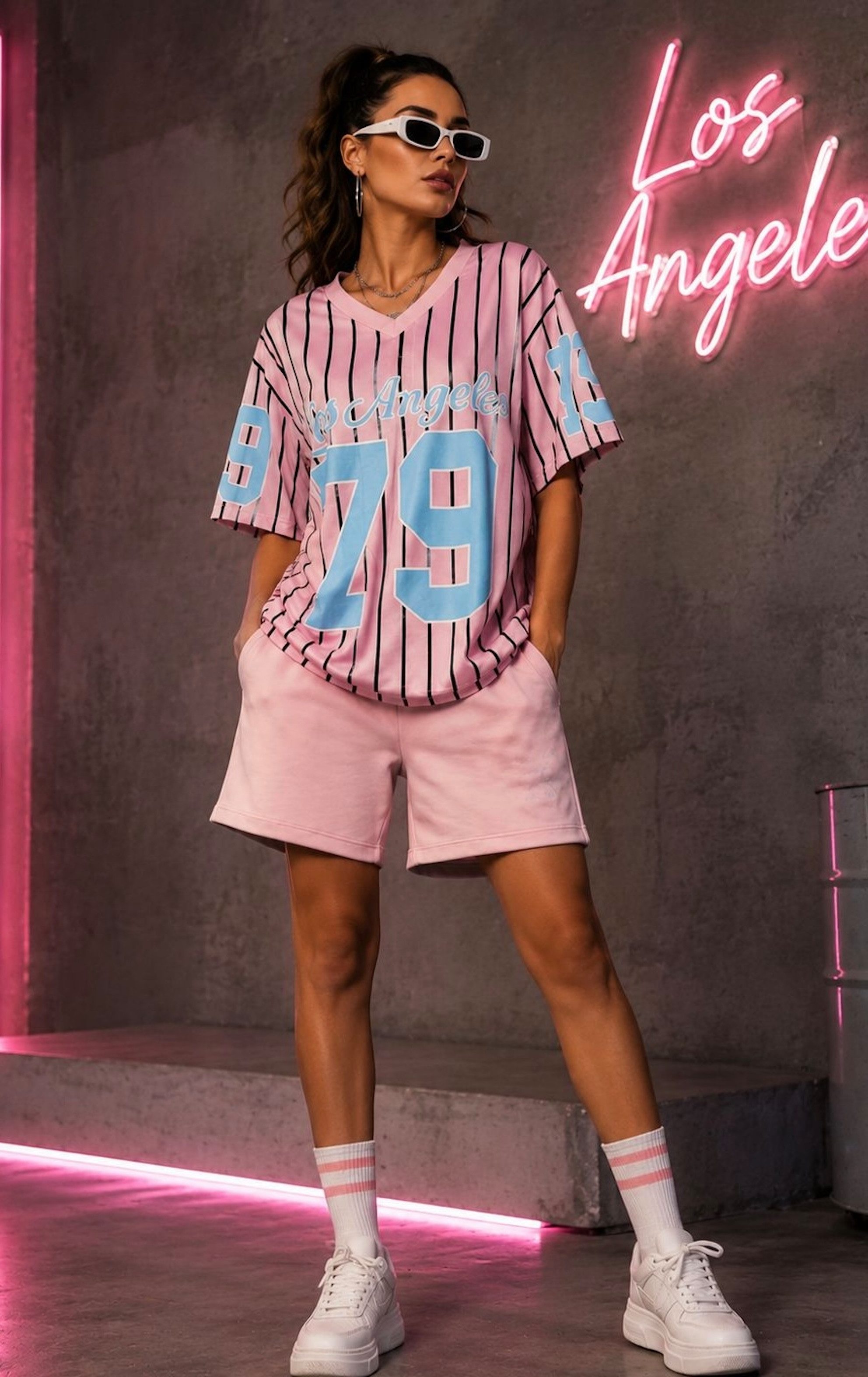 Worldclassca T-Shirt & Shorts Worldclassca 2tlg Oversize SET Shirt + Shorts Jogginganzug Los Angeles Neue Kollektion - Stilvolle und gemütliche Streetwear Mode für Damen