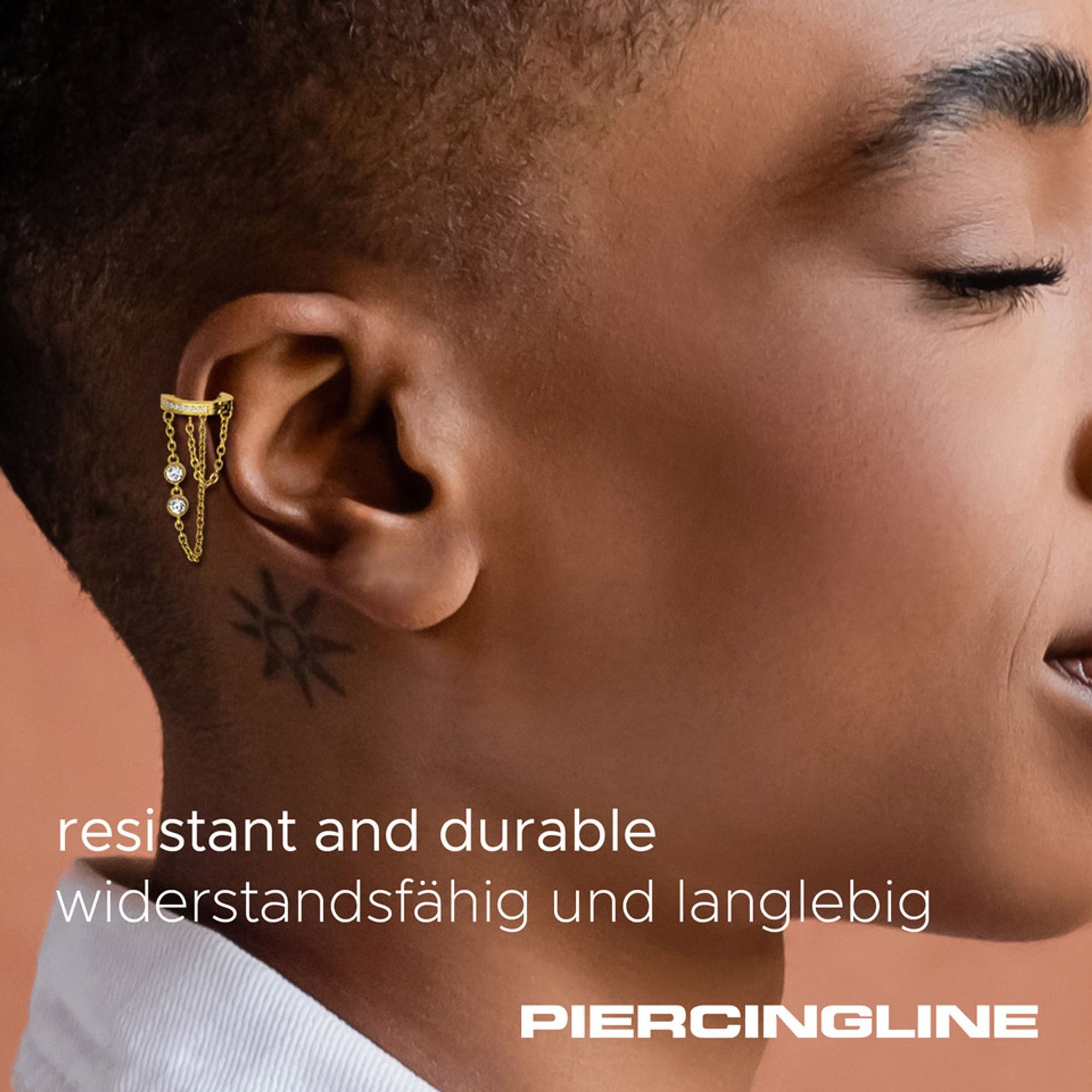 PIERCINGLINE Single-Ohrstecker Chirurgenstahl Ohrclicker KETTEN + KRISTALLE (Clicker, 1-tlg), Ohrpiercing für Conch, Helix, Tragus, Daith, Lobe