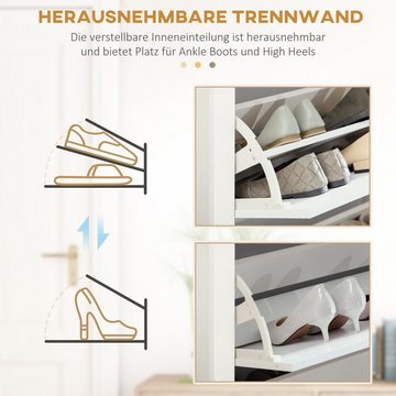 HOMCOM Schuhschrank Schuhregal mit 3 Klappen für 18 Paar Schuhe (Schuhständer, 1-St., Schuhkipper) für Flur, Eingangsbereich Weiß+Natur 72 x 26 x 112 cm