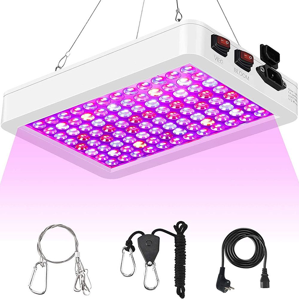 Rosnek Pflanzenlampe Vollspektrum LED mit Dual-Chip & Doppel-Schalter, LED fest integriert, Mit verstellbarer Seilaufhängung, für Winter & Indoor Veg/Bloom