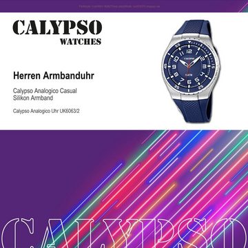 CALYPSO WATCHES Quarzuhr Calypso Herren Uhr K6063/2 Casual Silikon, (Analoguhr), Herren Armbanduhr rund, Silikonarmband blau, Casual