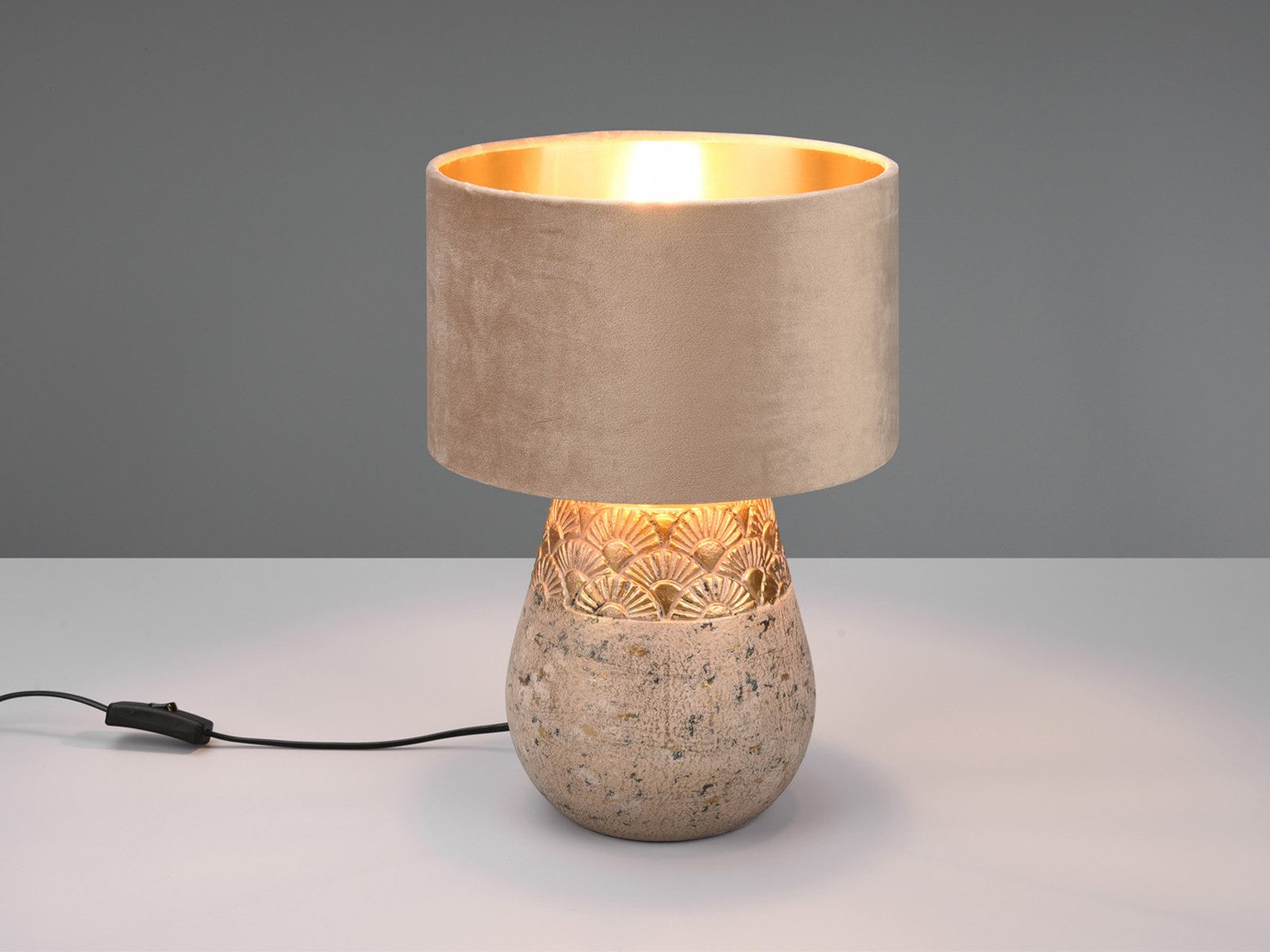 Reality Leuchten LED Tischleuchte mit Keramikfuß & Samtschirm, Höhe 38cm, dimmbar, LED wechselbar, warmweiß, ausgefallene Nacht-tischlampe Wohnzimmer-lampe für  – Bild 3 von 5