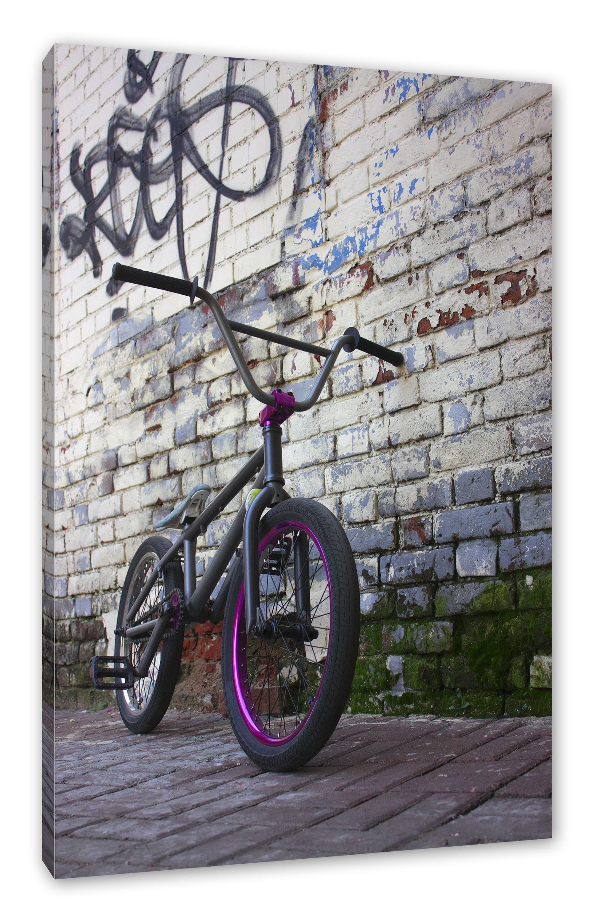 Pixxprint Leinwandbild Fahrrad vor Graffitiwand, Fahrrad vor Graffitiwand (1 St), Leinwandbild fertig bespannt, inkl. Zackenaufhänger