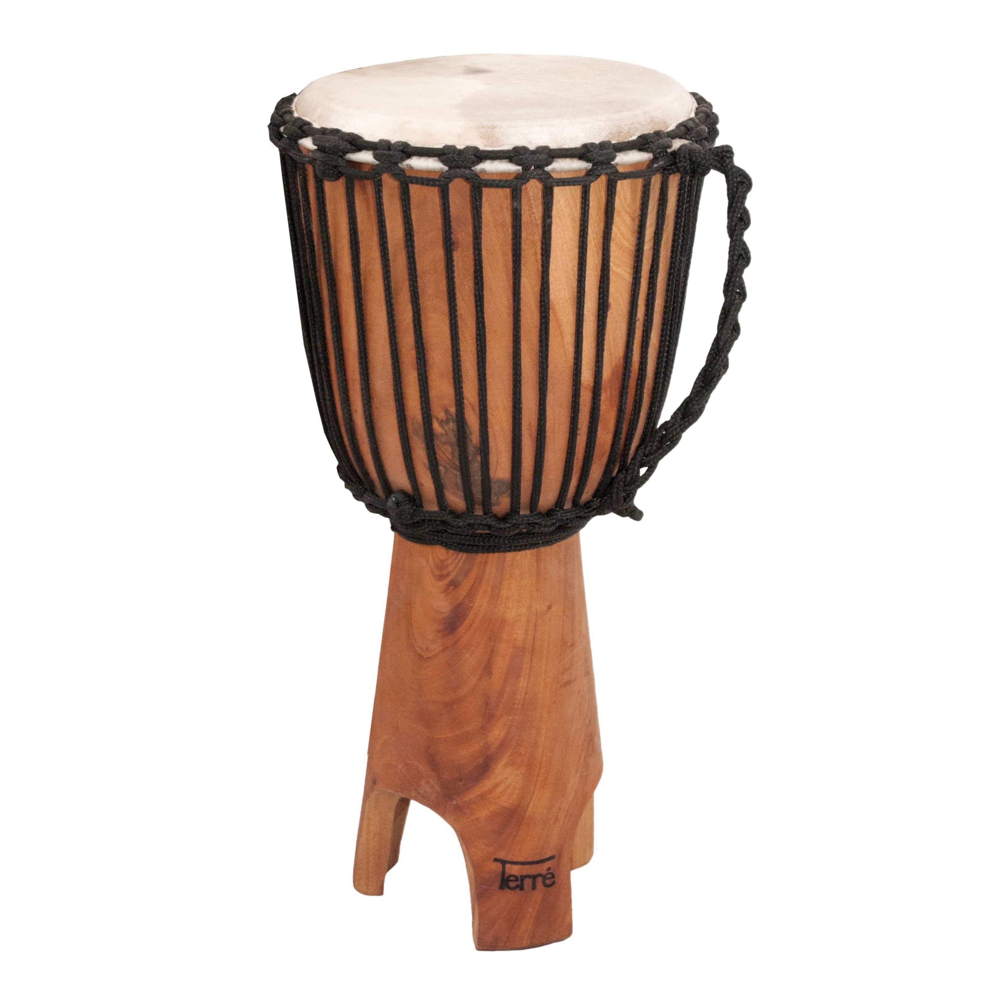 Terré Djemben,Stand-Djemben Set 2 Stück 26 Zoll Mahagoni Naturfarbe Ziegenfell Schnurspannung, Percussion, Djemben, Stand-Djemben - Djembe-Set