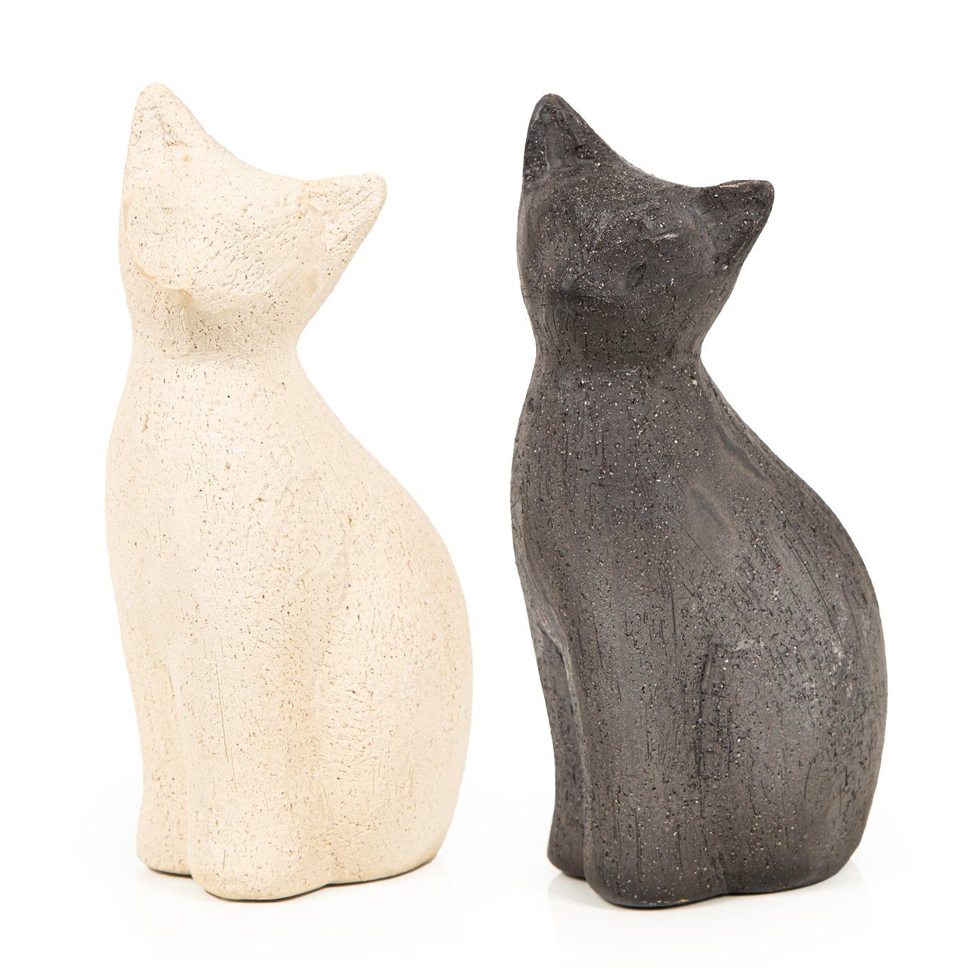 Logbuch-Verlag Dekofigur 2 Moderne Katzen Figuren Deko Keramik 22 cm (2 St), Katzenfigur schwarz beige sandgestrahlt