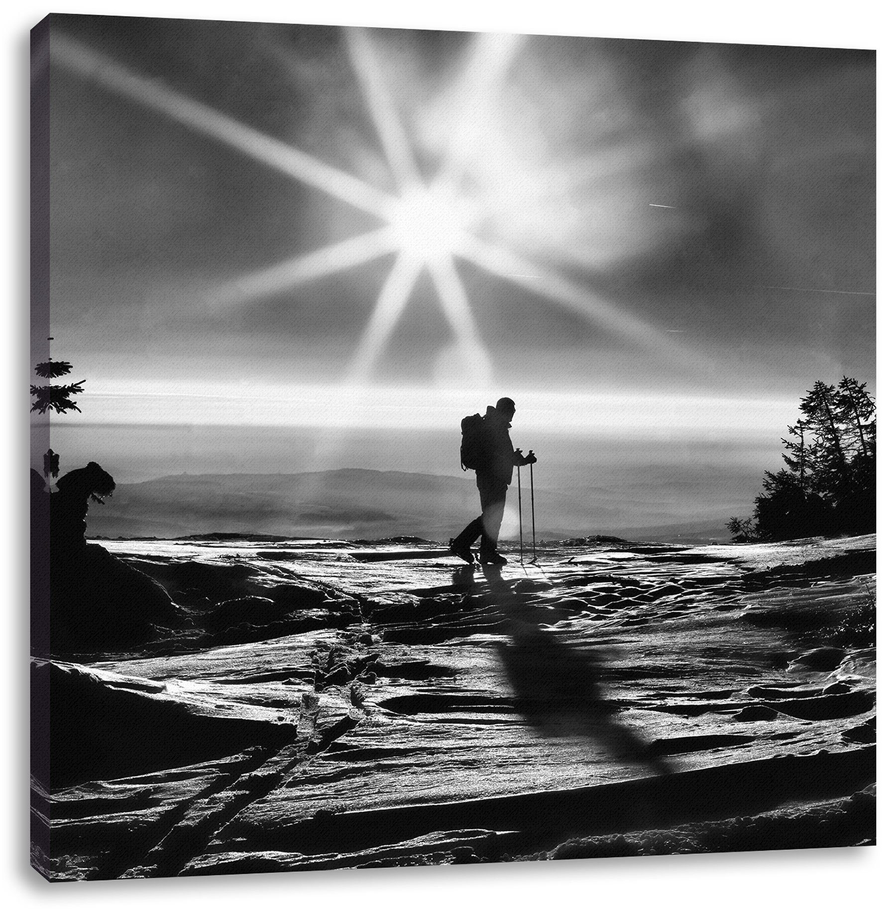 Pixxprint Leinwandbild Wintersport Sonnenuntergang Ski, Wintersport Sonnenuntergang Ski (1 St), Leinwandbild fertig bespannt, inkl. Zackenaufhänger