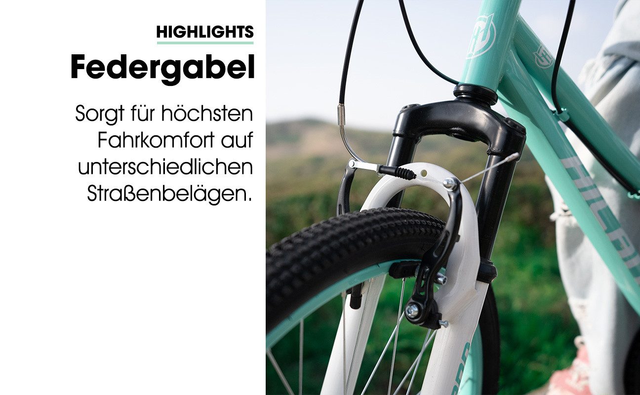 HILAND Kinderfahrrad 24 Zoll Kinderfahrrad ab 6-12 Jahre alt MTB Studenten-Pendlerfahrrad, mit Federgabel 7 Gang, V-Bremse, Hochwertiger Rahmen