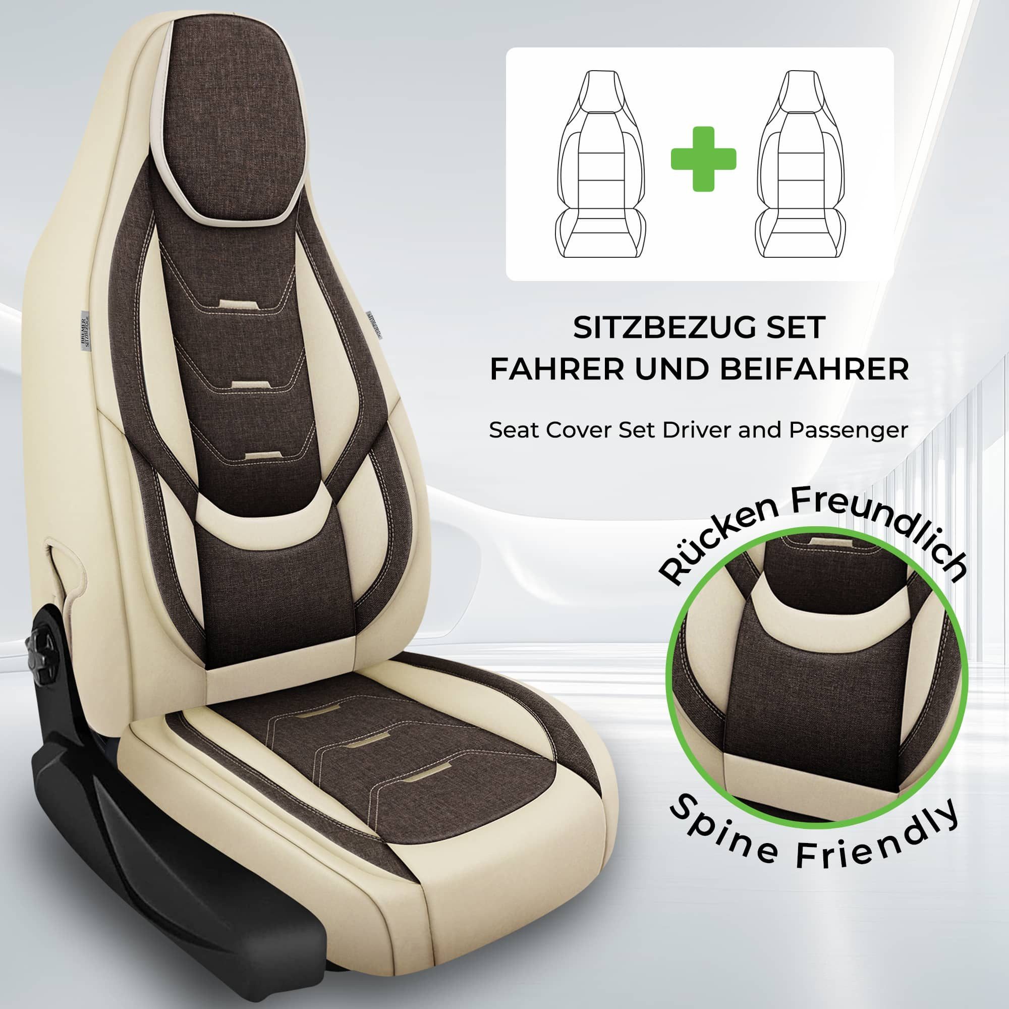 BREMER SITZBEZÜGE Autositzbezug für Dacia Lodgy Bj ab 2012 (H11), Set, Schonbezüge Sitzbezüge Fahrer und Beifahrer, in Beige/Braun