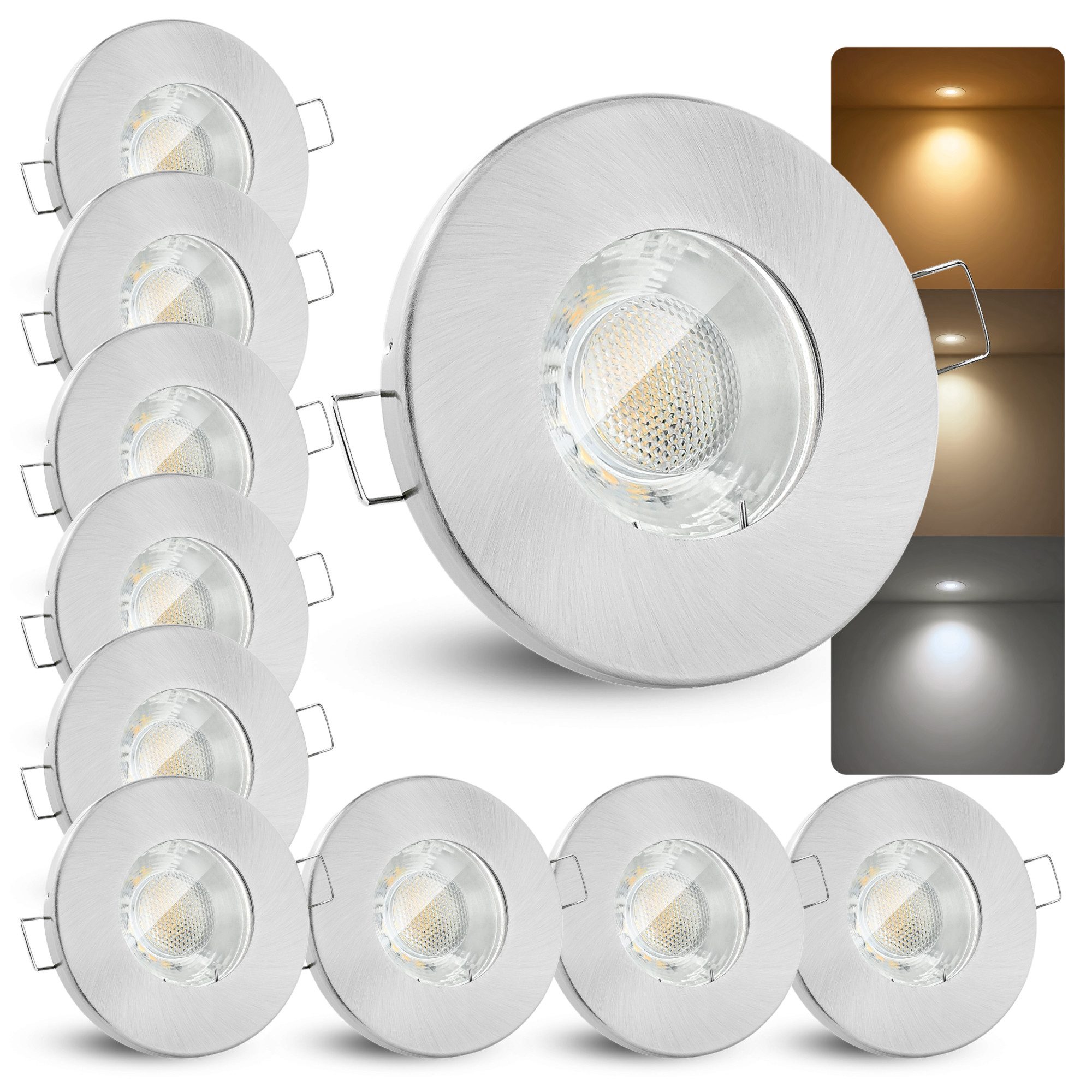 linovum LED Einbaustrahler 10x Einbaustrahler IP65 GU10 6W LumiFLEX Lichtfarbe warm neutral kalt, Neutralweiß, Warmweiß, Tageslichtweiß