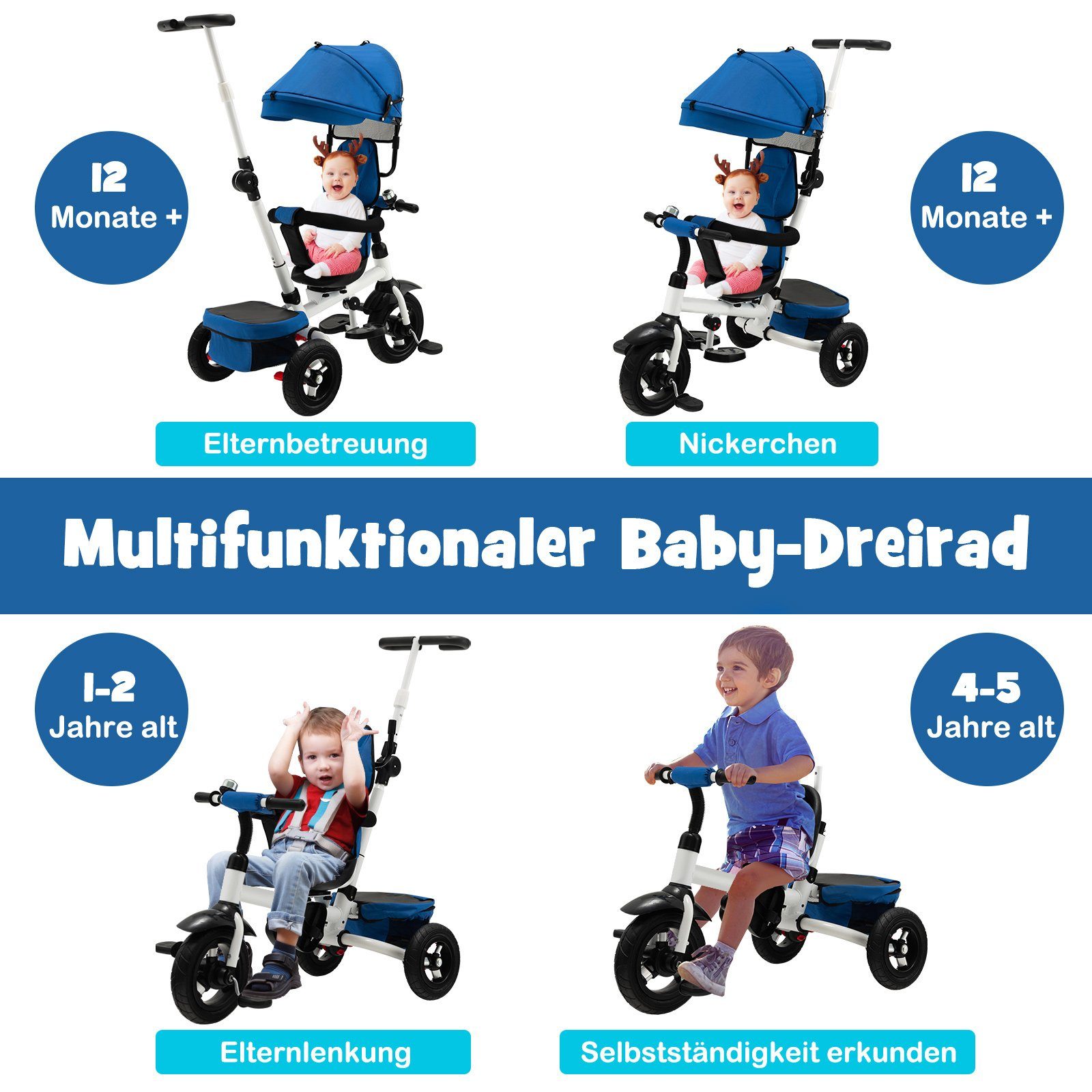 COSTWAY Dreirad, 4 in 1 Kinderwagen günstig online kaufen