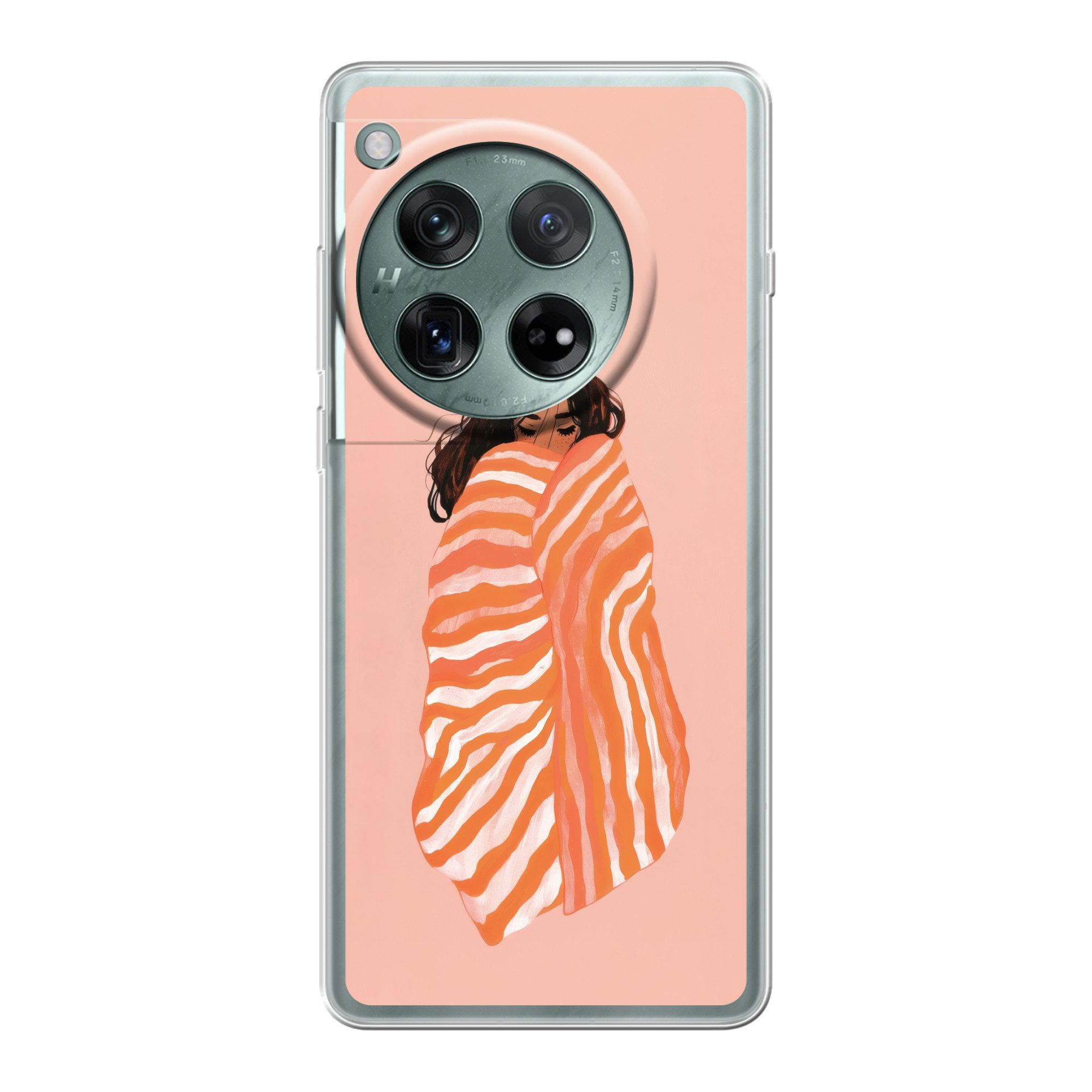 MuchoWow Handyhülle für OnePlus 12 Mädchen - Decke - Gestreift - Orange, Handy Case, Silikon, Bumper Case Dünn