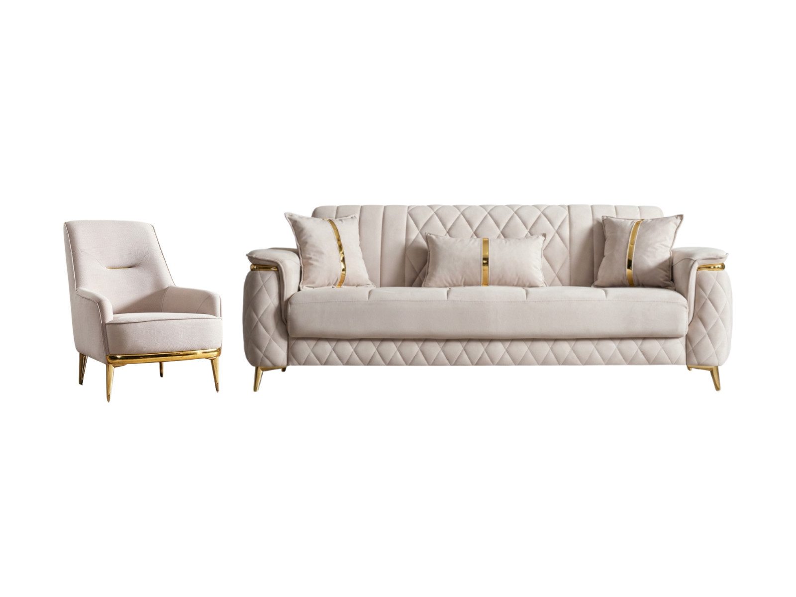Villa Möbel Polstergarnitur Pasadena, (2-tlg. Set, Set besteht aus: 2-Sitzer + Sessel), Beige mit Schlaffunktion durch aufklappbare Sitzfläche