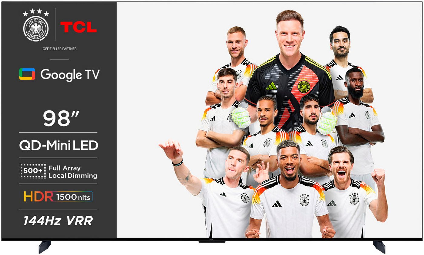TCL 98C803X7 Mini-LED-Fernseher (248 cm/98 Zoll, 4K Ultra HD, Google TV, Smart-TV, QLED, Dolby Vision, Apple TV, Multi-HDR, Smart-TV, 144 Hz) schwarz ! RABATT: 64.28% TCL 98C803X7 Mini-LED-Fernseher (248 cm/98 Zoll, 4K Ultra HD, Google TV, Smart-TV, QLED, Dolby Vision, Apple TV, Multi-HDR, Smart-TV, 144 Hz) schwarz ! RABATT: 64.28%