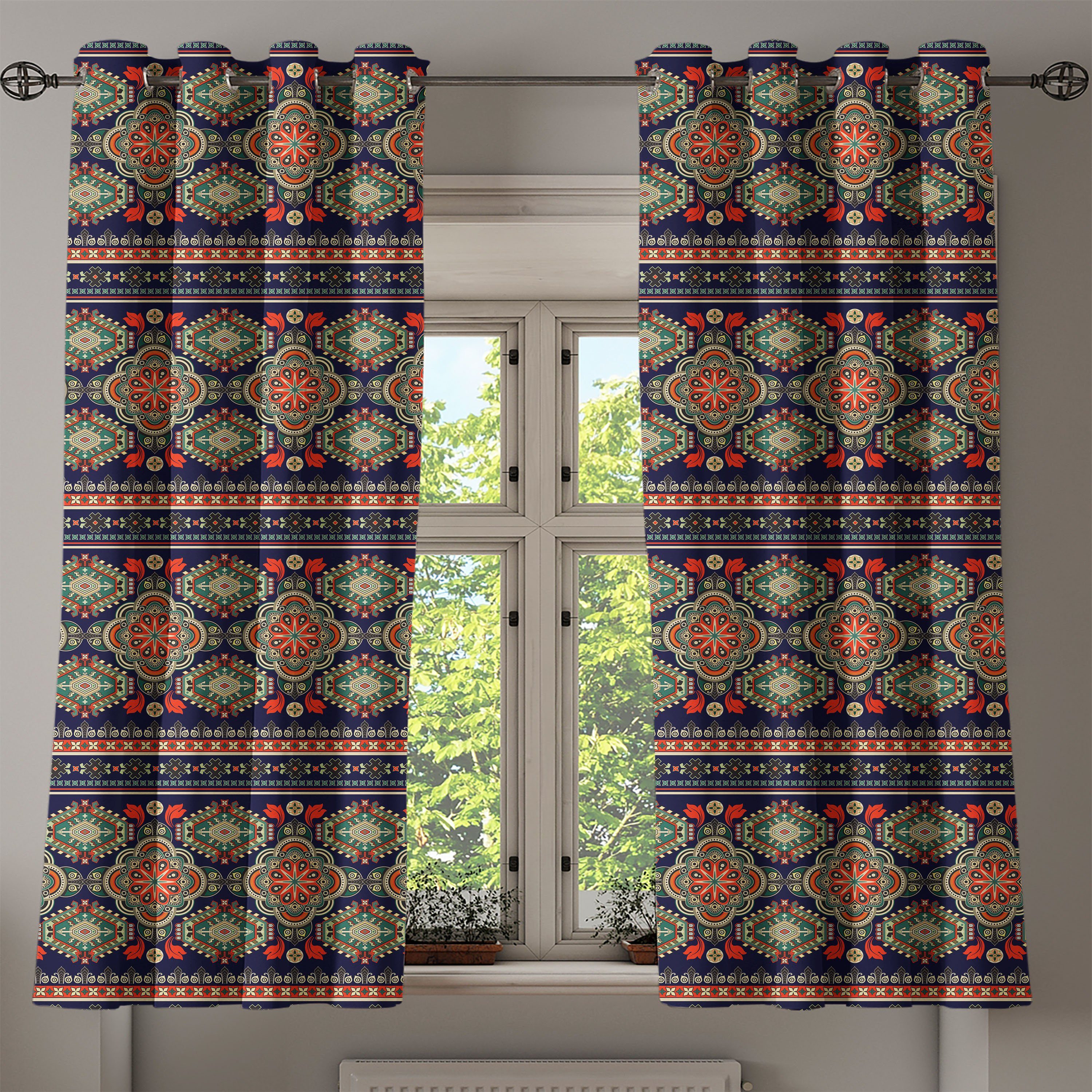 Schlafzimmer Gardine Dekorative Wohnzimmer, Ethnisch Floral 2-Panel-Fenstervorhänge Abakuhaus, für Formen Geometrische
