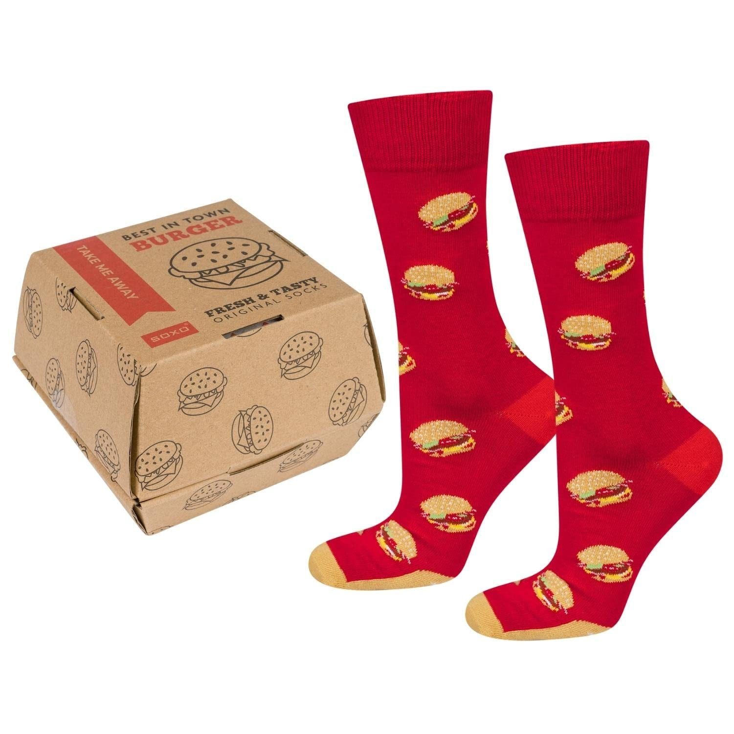 Soxo Socken Bunte Socken Herren (Box, 1-Paar, Set) Lustige Socken Herren Unisex Burger 40-45EU Burgery | Kompressionsstrümpfe