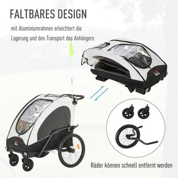 HOMCOM Fahrradkinderanhänger 2 in 1 Fahrradanhänger für 2 Kinder