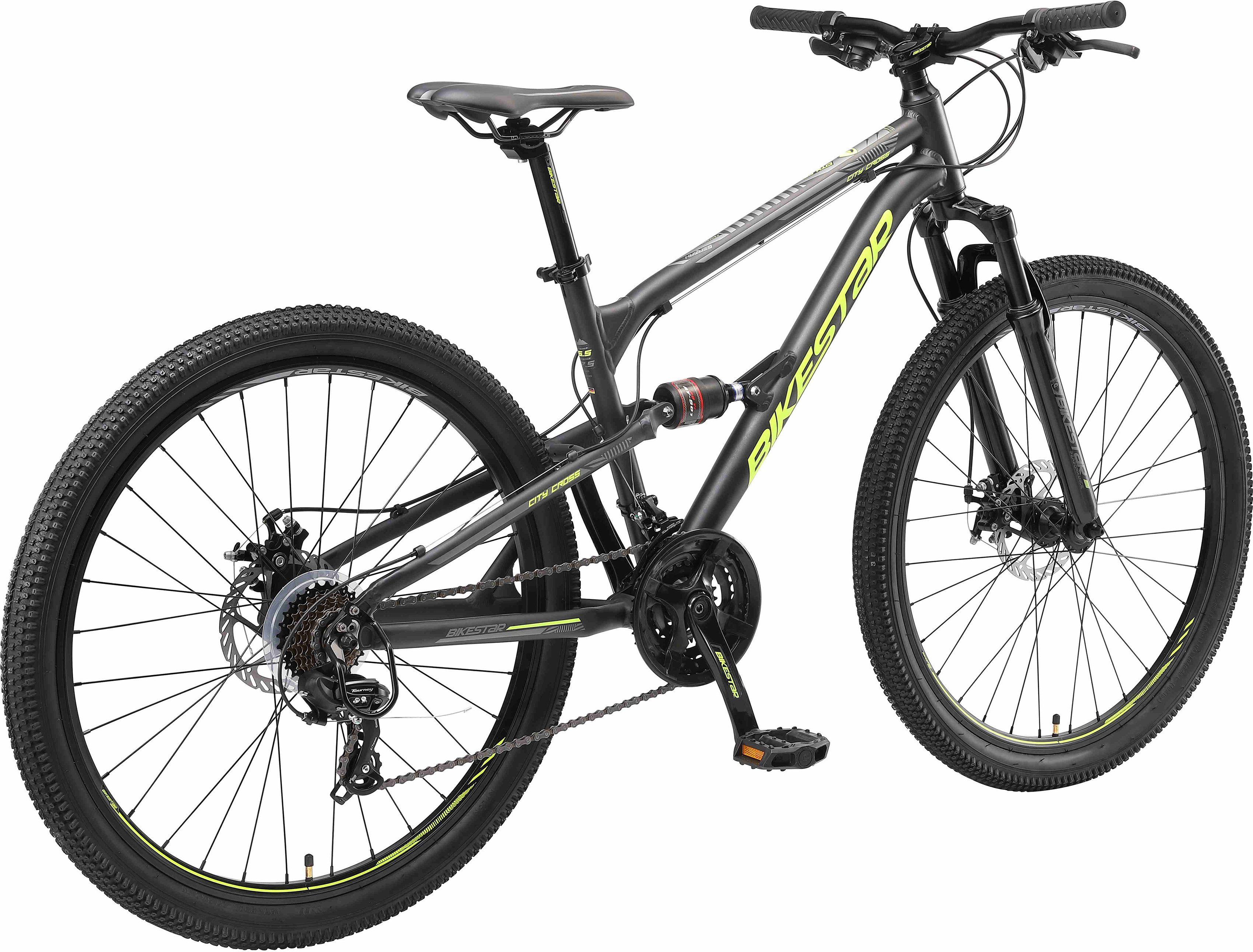 Bikestar Mountainbike, 21 Gang Shimano RD-TY300 Schaltwerk, Kettenschaltung, für Damen und Herren, Kettenschaltung