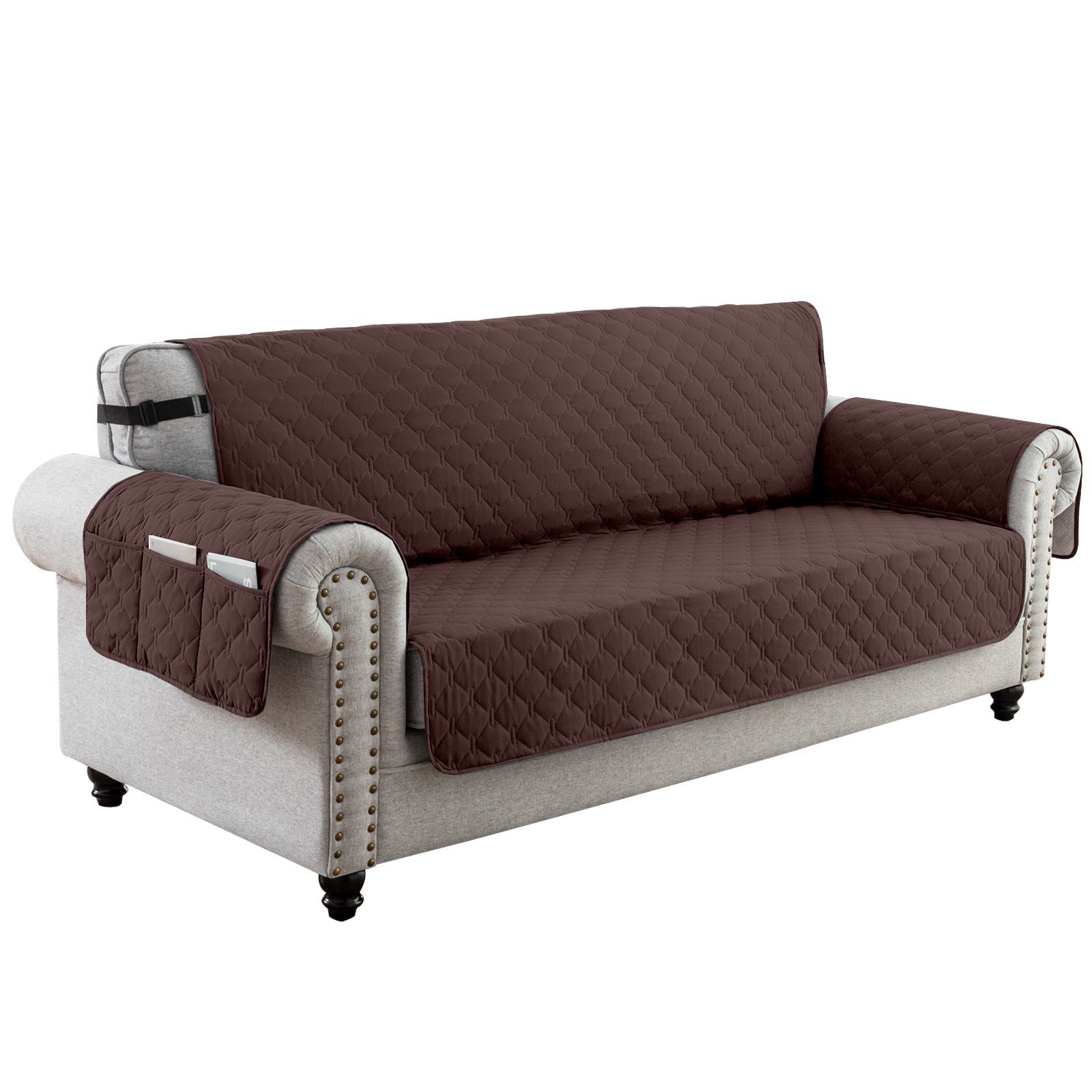 Sofahusse Sofaüberzug,Sofahusse 1/2/3 Sitzer Braun Wasserdicht,Anti-Rutsch,mit BTTO, Sofabezug Gesteppt,Couch Seitentasche,Haustiermatte Überzug