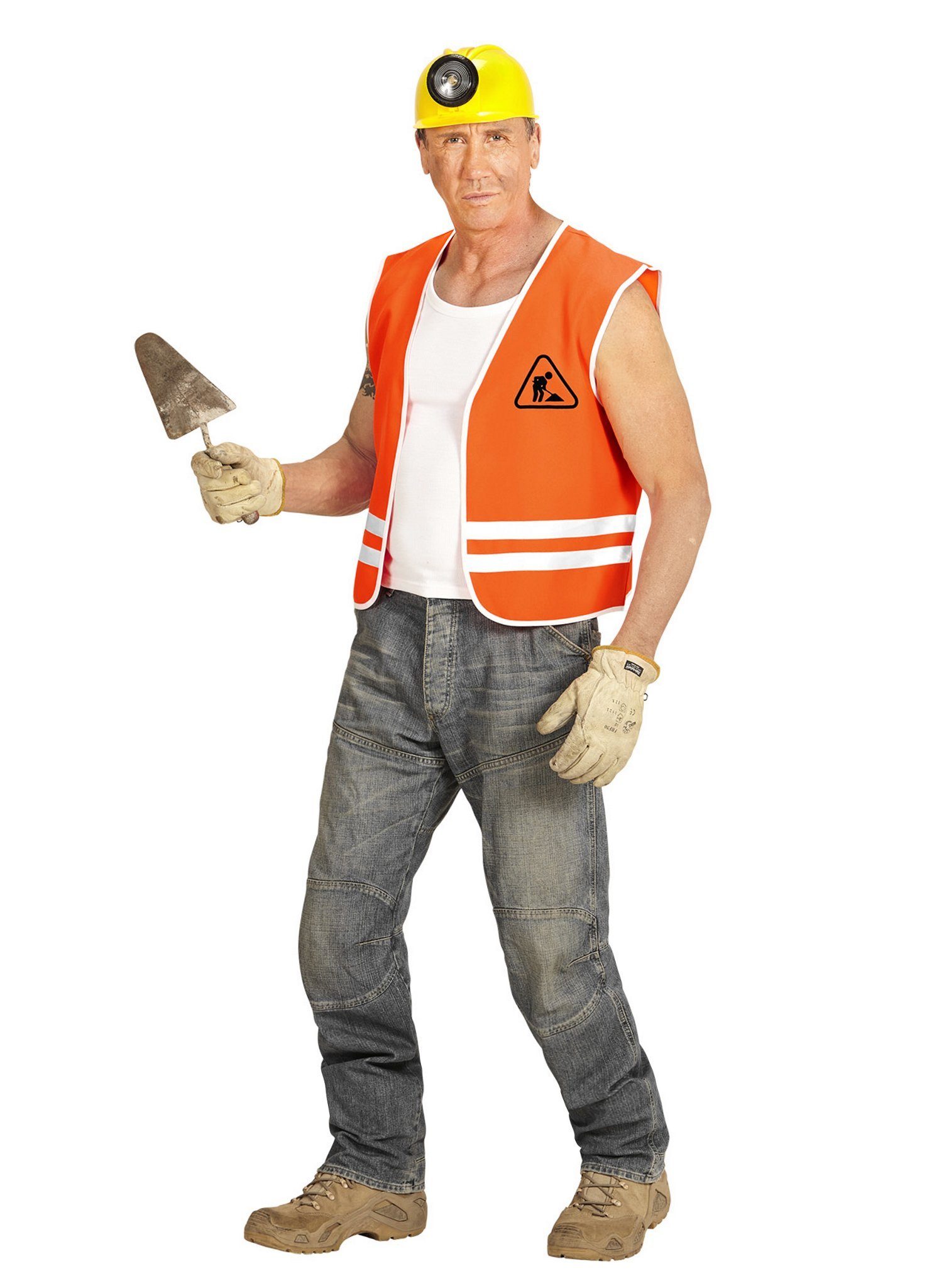 Widdmann Kostüm Bauarbeiter Weste, Orange Sicherheitsweste mit Aufdruck für  Erwachsene