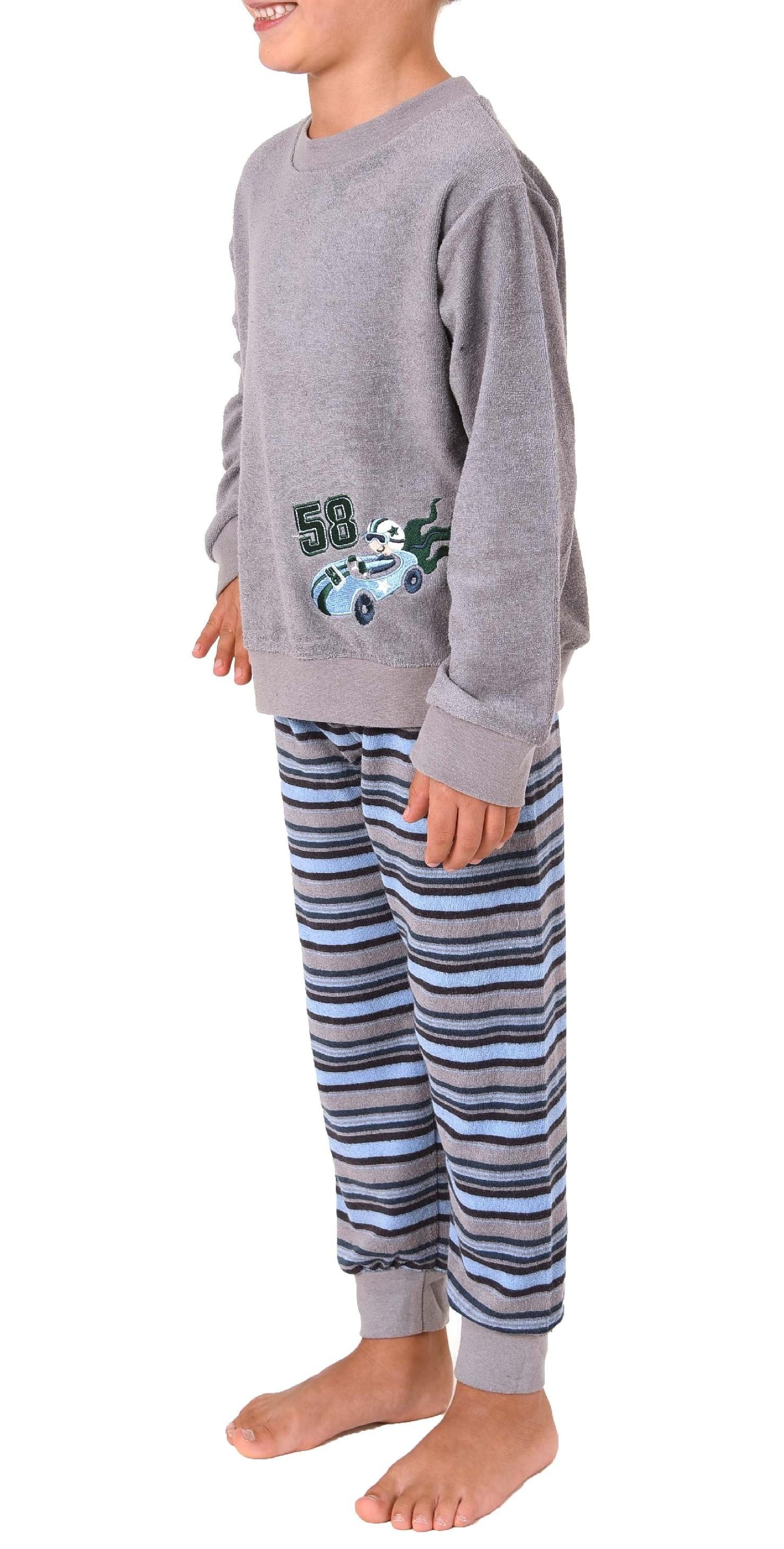 Normann Pyjama Jungen Frottee Pyjama langarm mit Bündchen und Renn Auto Motiv – Bild 3 von 4