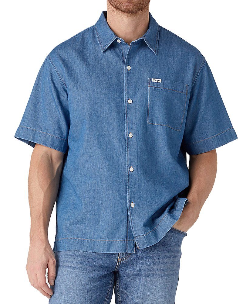 Wrangler Jeanshemd Regular Fit Kurzarm - SS 1 PKT SHIRT Mid Indigo