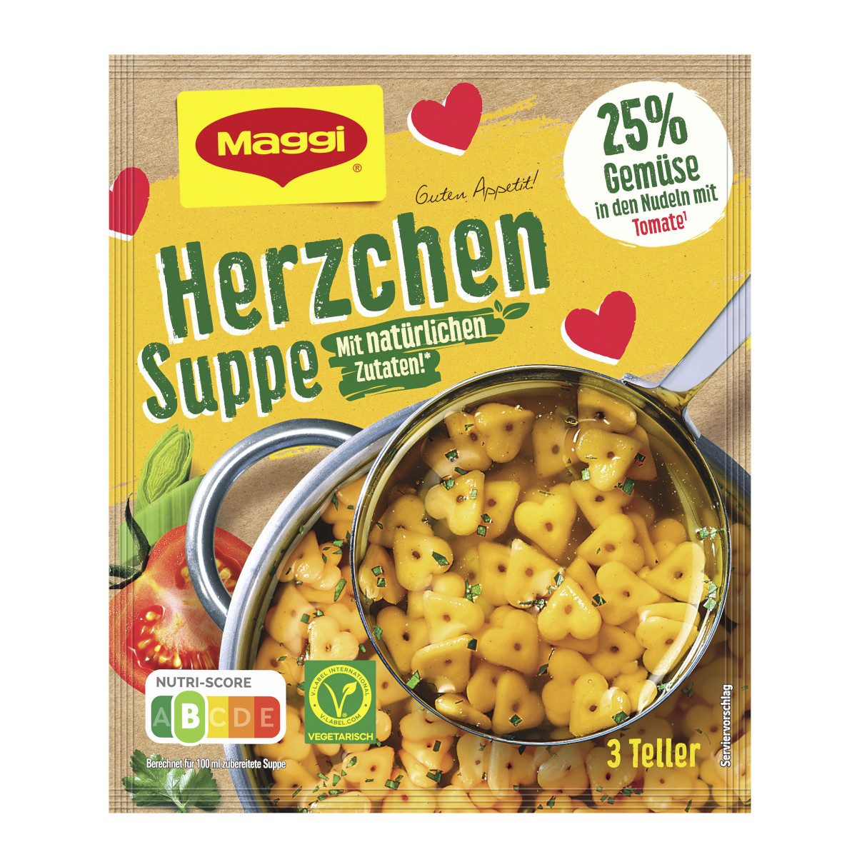 MAGGI Fertiggericht, Maggi Guten Appetit Suppe Herzchen Klare Suppe mit Gemüsenudeln 33g