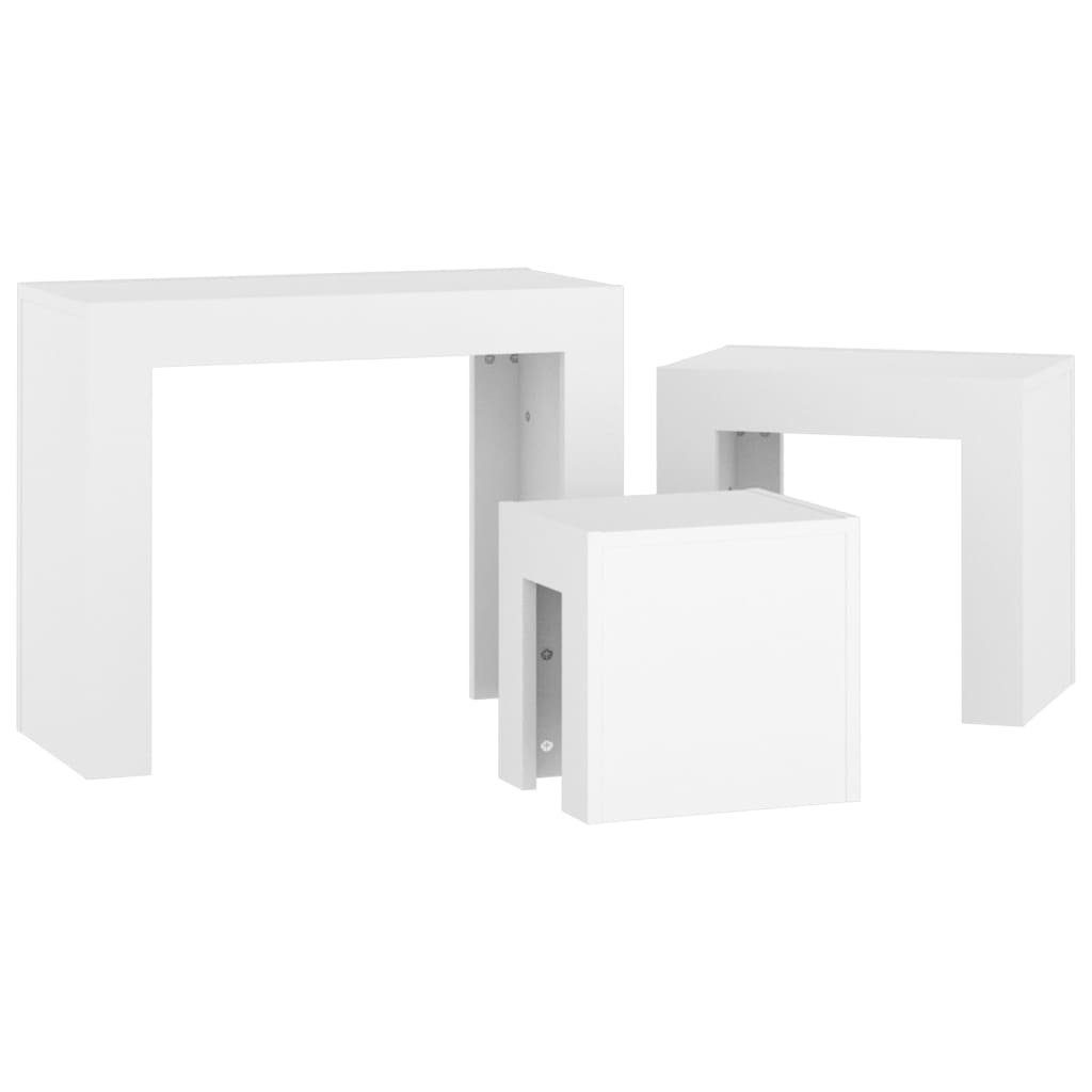 vidaXL Couchtisch Holzwerkstoff Weiß 3-tlg. Weiß Satztische (3-St) | Weiß