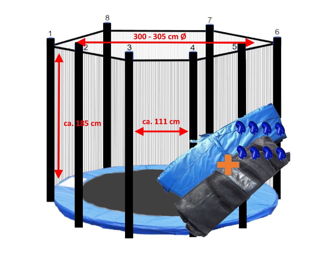 Gartentrampolin Trampolin Randabdeckung mit Sicherheitsnetz für 8 Stangen