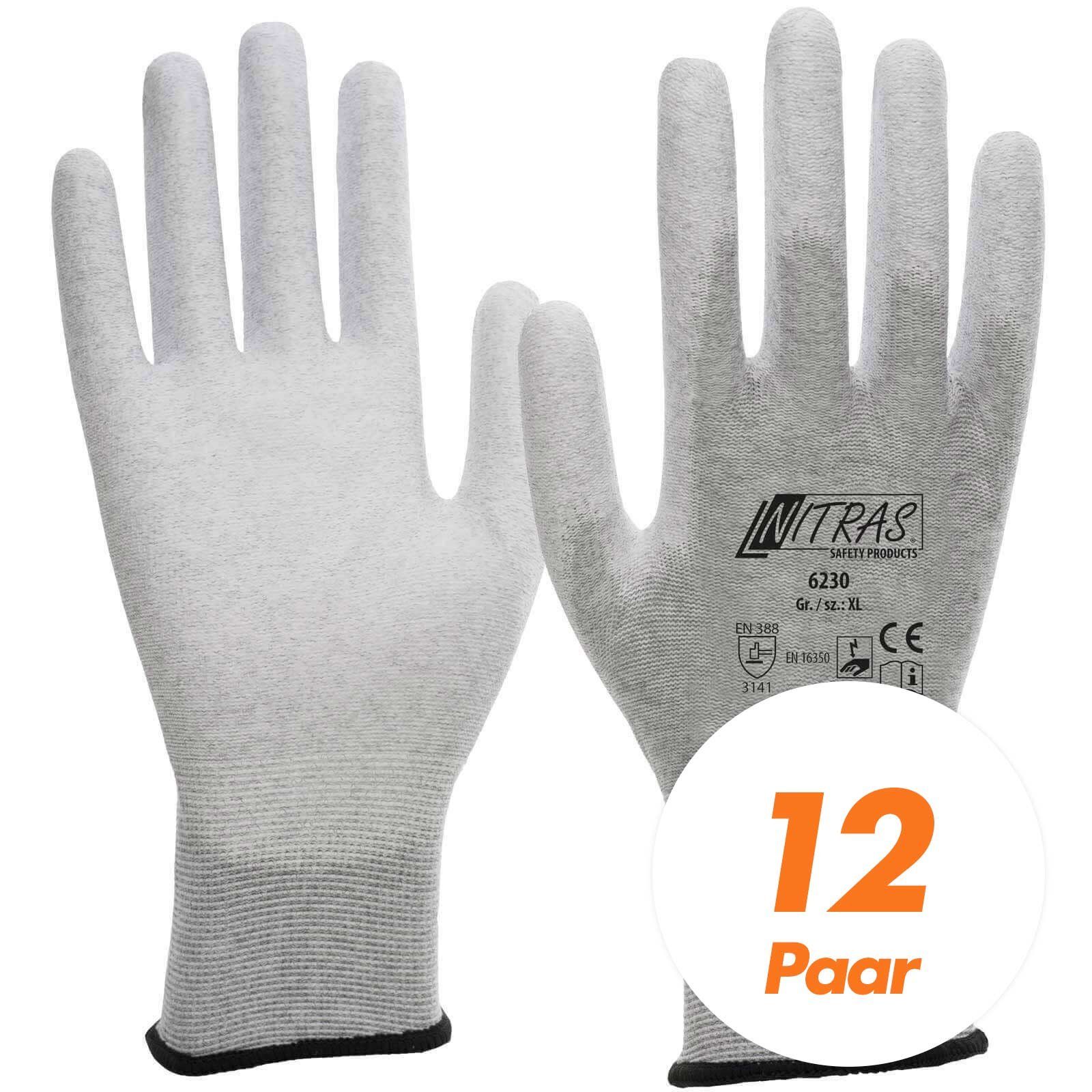 Nitras Mechaniker-Handschuhe ESD-Handschuhe 6230 Touchscreen, Handschuhe antistatisch VPE 12 (Spar-Set)