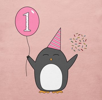 Shirtracer T-Shirt 1.Geburtstag - Baby - Rosa - Pinguin - Ballon - Konfetti Geburtstag Geschenk für Babys